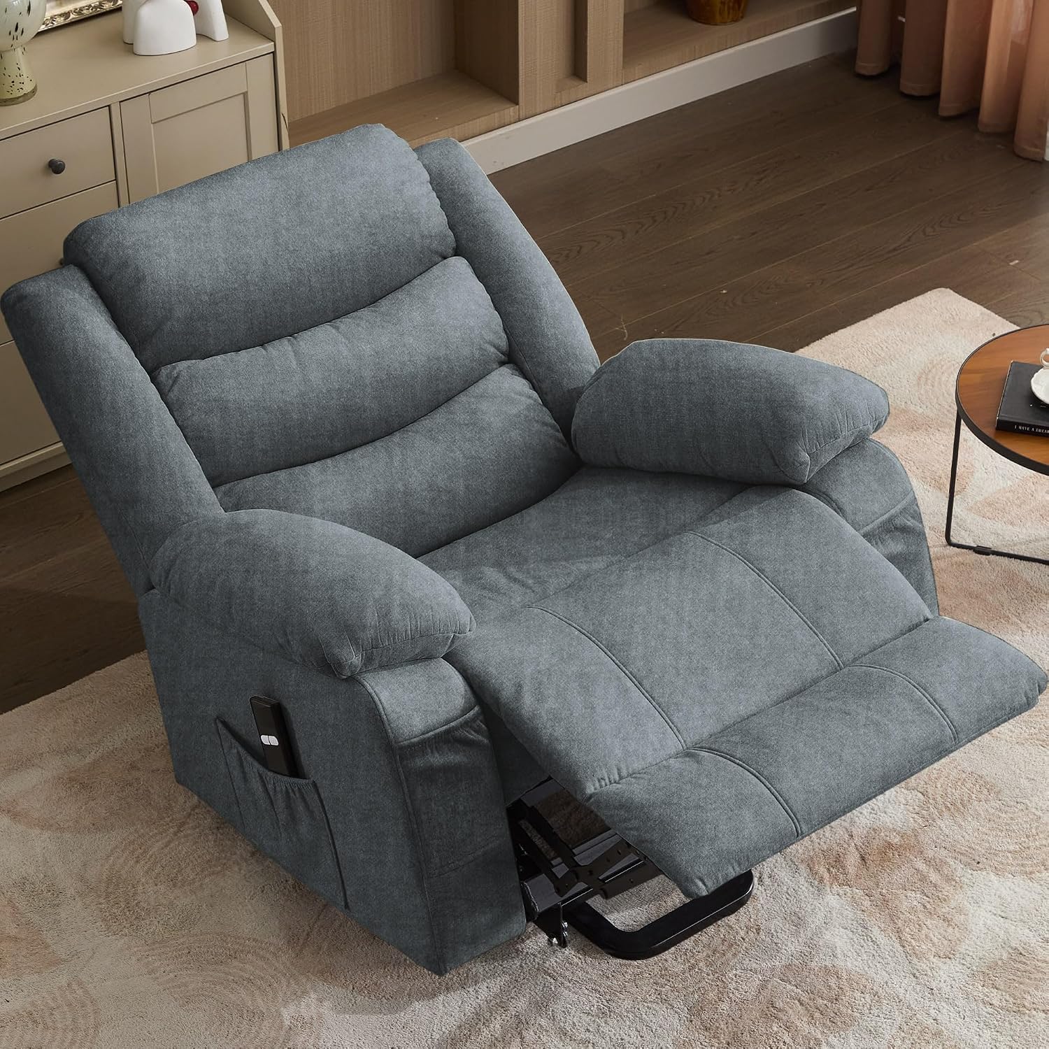 Korser Oversized Power Lift Recliner for Elderly, Electric Recliner Chairs with Massage and Heat, Extra Wide Recliner with Side Pockets, Reclining Chair for Living Room (Cashmere, Grey)