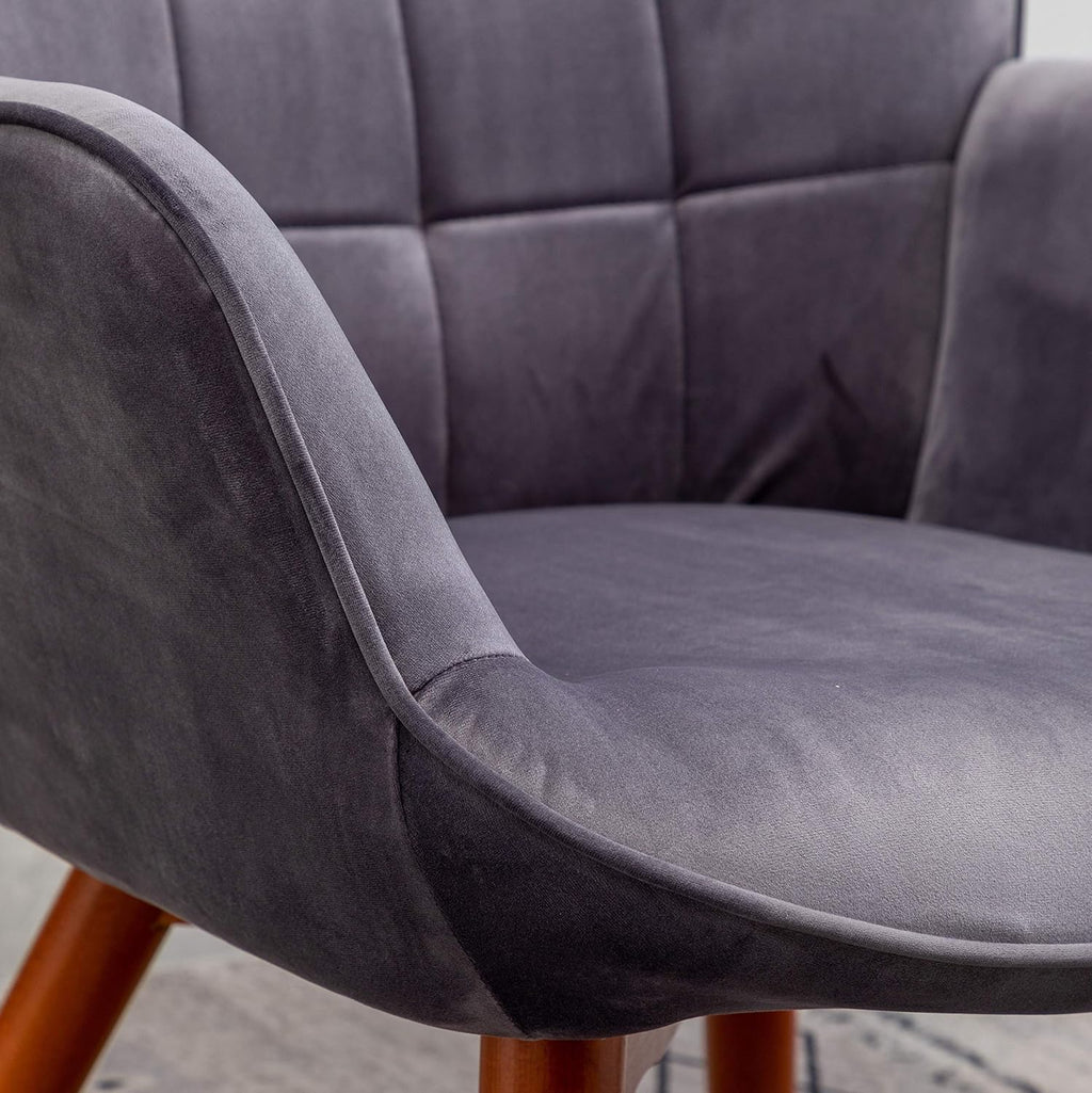 Roundhill Furniture Leiria Contemporary Silky Velvet Tufted Accent Chair with Ottoman, Gray