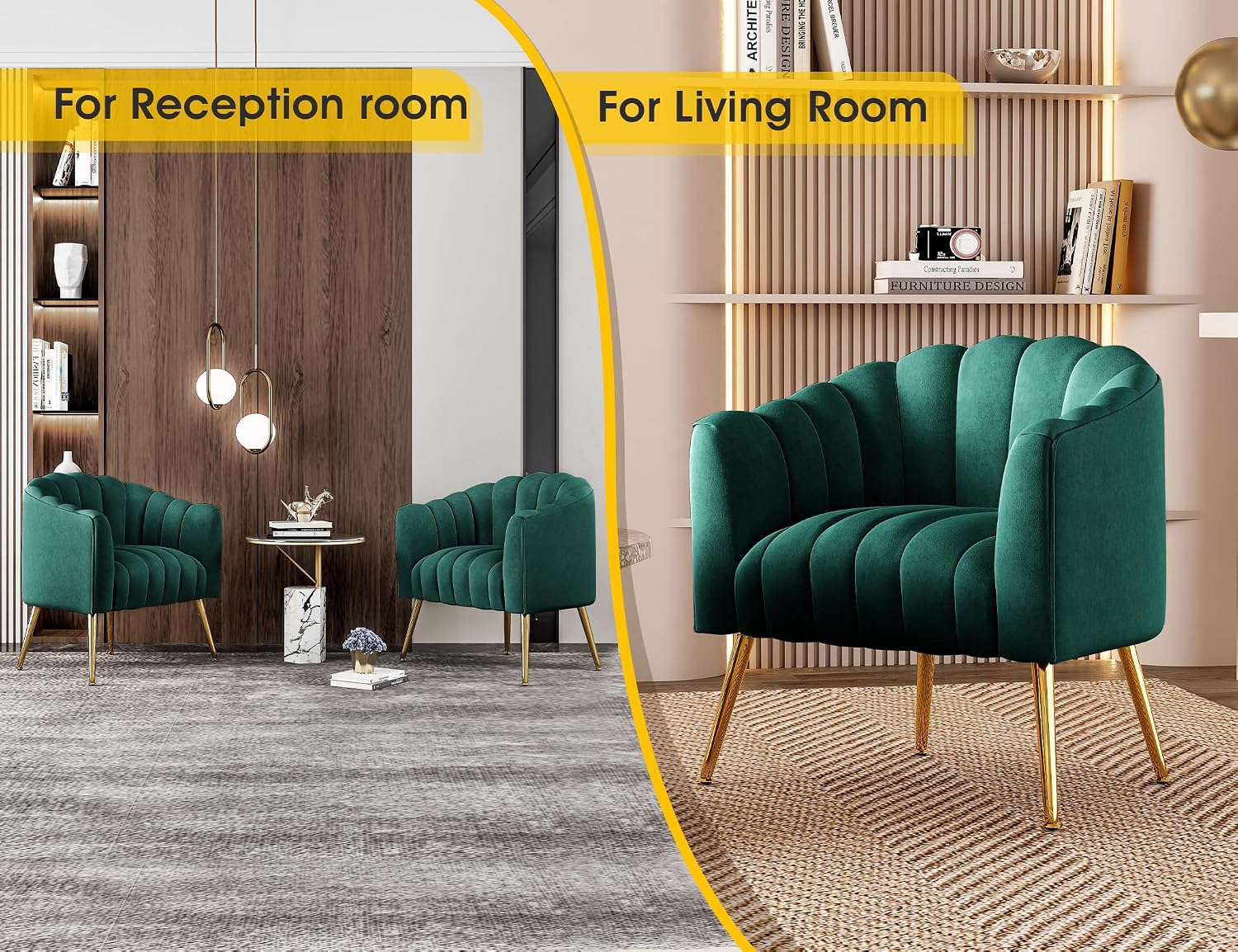 Dewhut Oversized Pumpkin Couch Accent Chair, Modern Comfy Velvet Upholstered Barrel Chairs, Luxury Single Sofa Armchair for Living Room, Waiting Room, Office and Vanity, (Green)