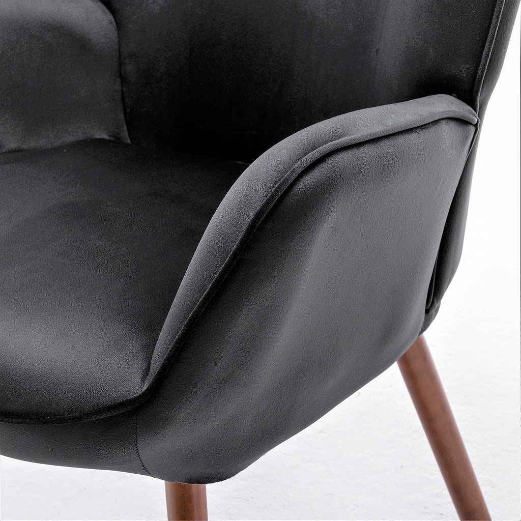 Container Furniture Direct Chic Accent Arm Chairs for Living Room, Bedroom, or Home Office, Button-Tufted Midcentury Armchair with Wingback Design and Splayed Legs, Black