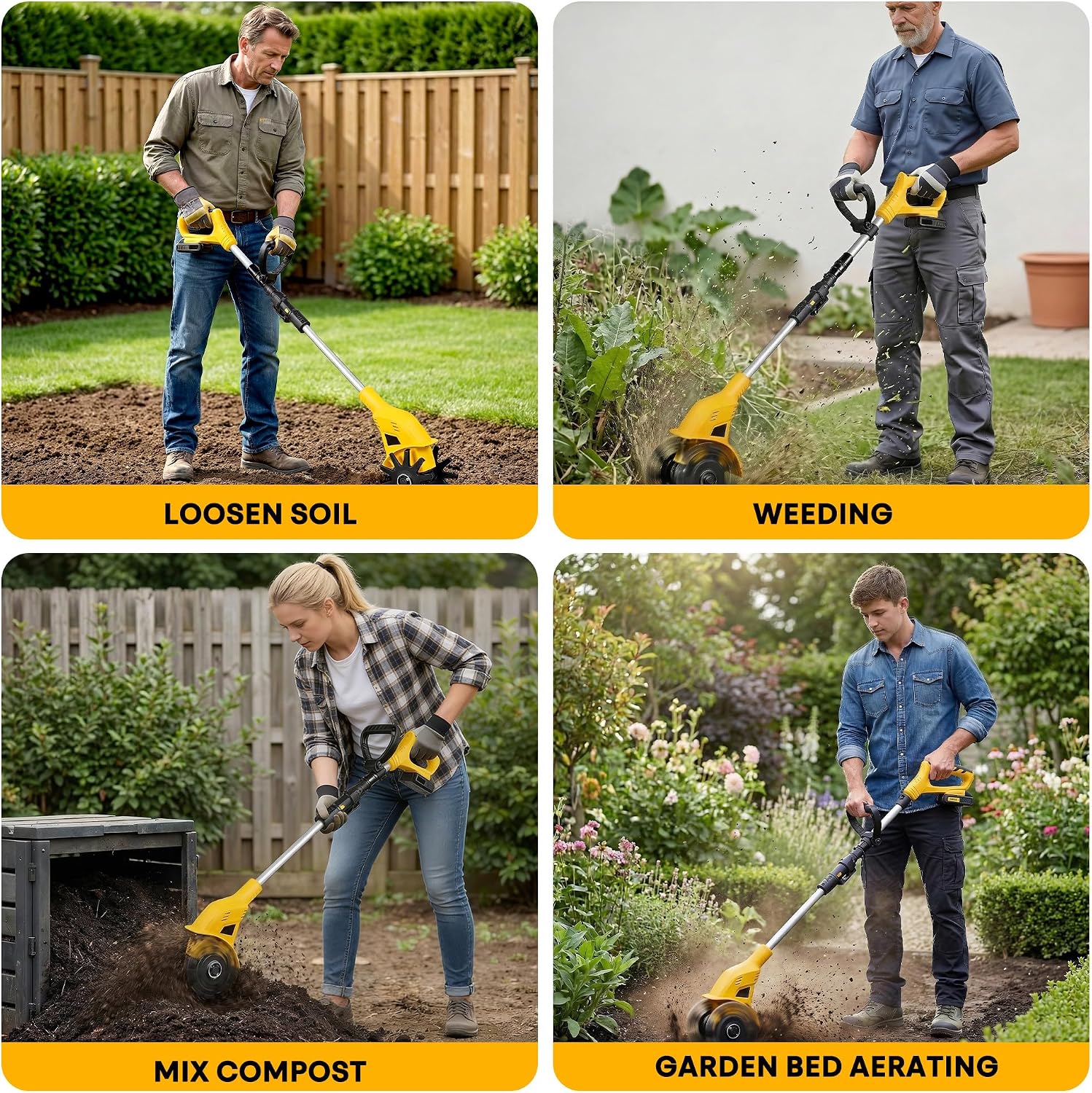 20V Mini Cordless Tiller for Gardening, 6 Lbs Ultra Lightweight Electric Garden Tiller for Women/Seniors, 6.3' Width & 4' Depth, Rototiller for Lawn/Soil Cultivation, Gardening Gifts for Parents