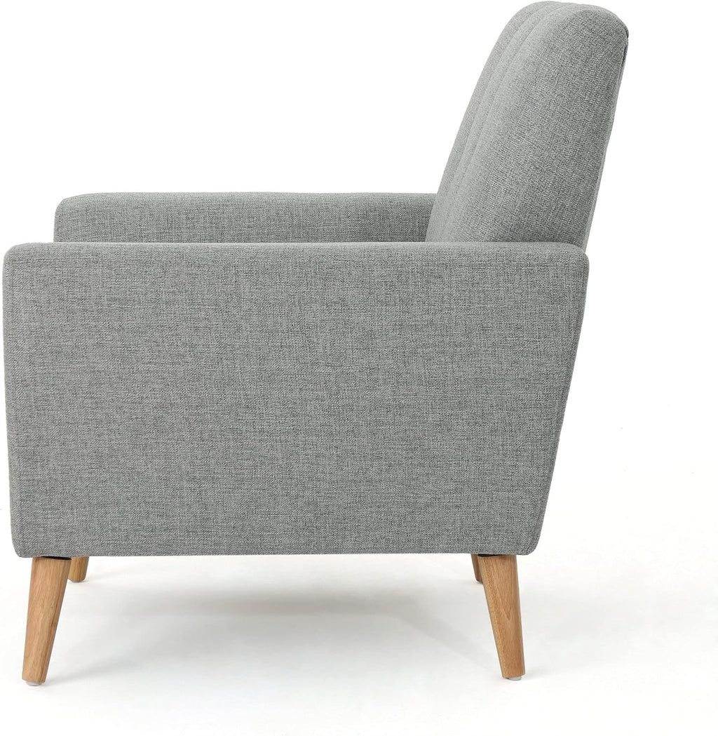 Christopher Knight Home Azjzi Mid-Century Club Chair, Button Tufted Back Upholstered Fabric Accent Chair with Rubberwood Legs, Living Room Armchair, 33.5' High, Gray