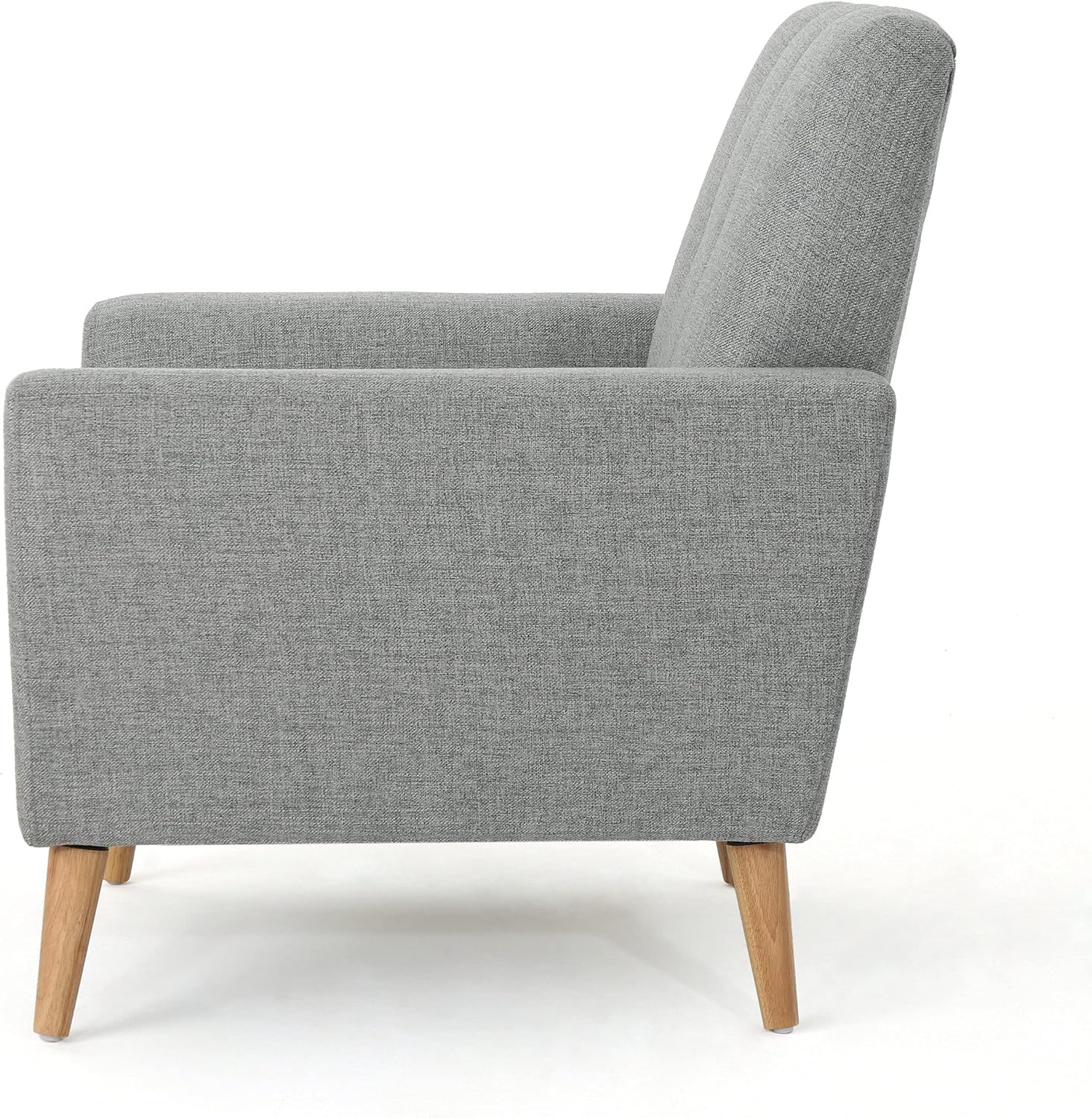 Christopher Knight Home Azjzi Mid-Century Club Chair, Button Tufted Back Upholstered Fabric Accent Chair with Rubberwood Legs, Living Room Armchair, 33.5' High, Gray