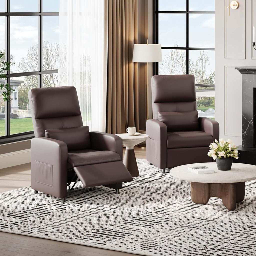 Power Recliner Chair, Electric Recliner with Memory Function & USB Port, Overstuffed PU Leather Living Room Chair with Side Pockets, Ergonomic Home Theater Seating Brown