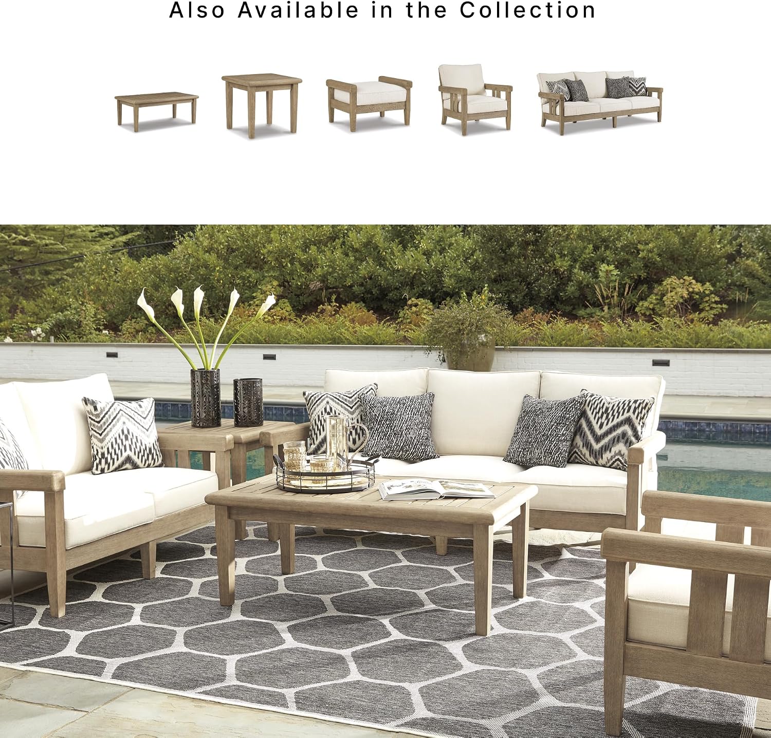 Signature Design by Ashley Gerianne Outdoor Coffee Table, Eucalyptus Wood With 5‑Step Protective Finish & Slatted Top for Rain Shedding, Durable for Outside Patio Use, Brown