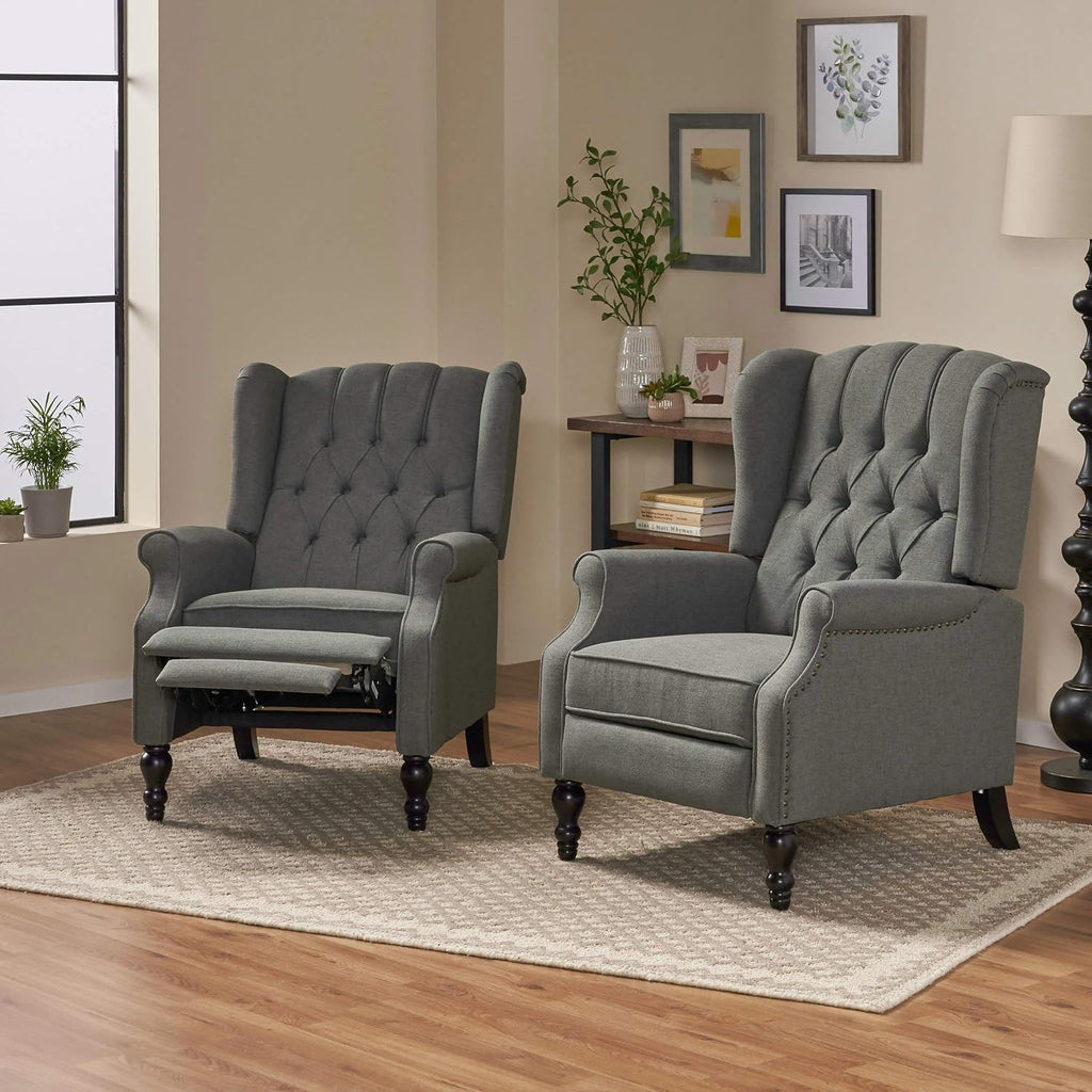 Christopher Knight Home Earlean Fabric Recliner (Set of 2), Charcoal, Dark Brown