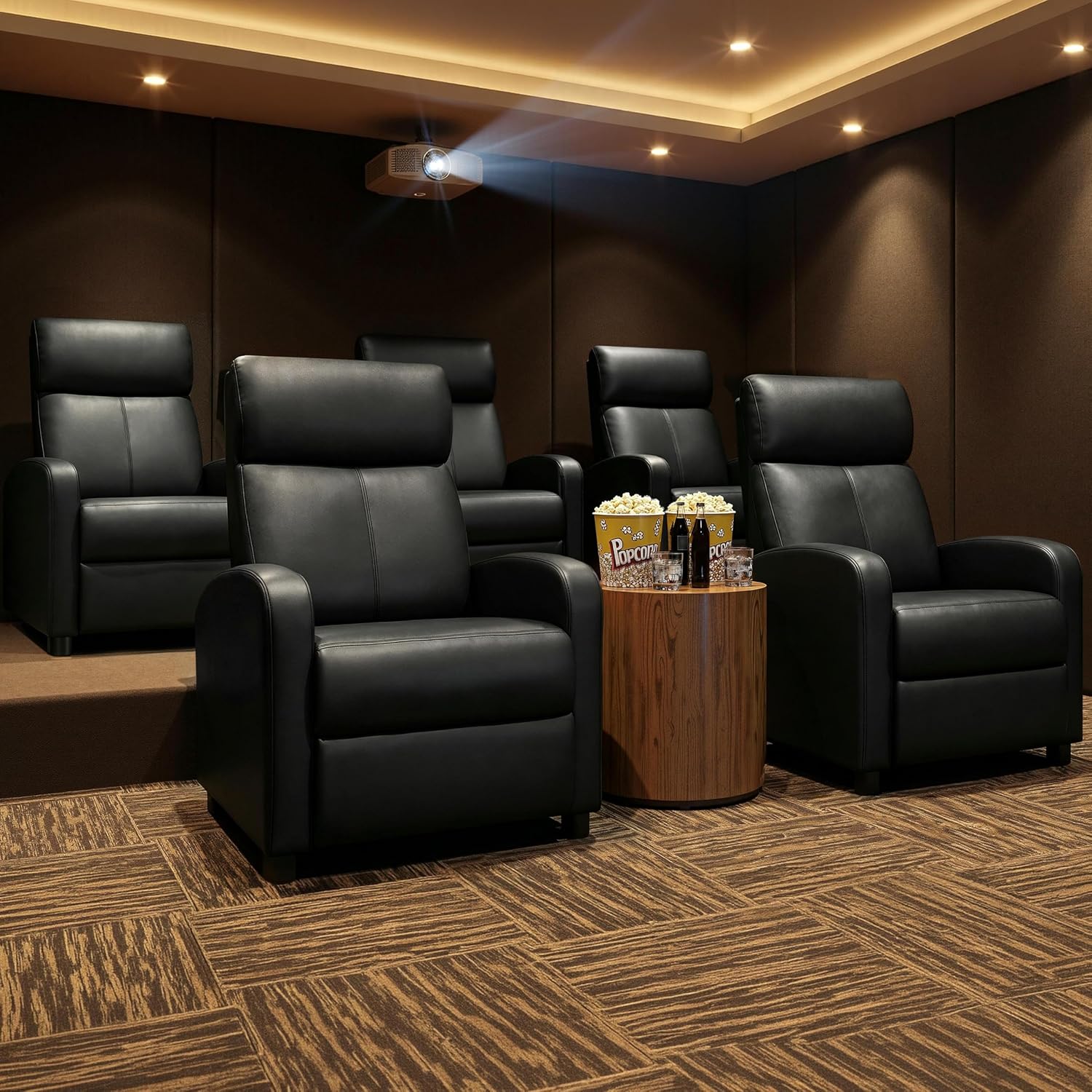 Topeakmart Recliner Chair PU Leather Adjustable Modern Single Reclining Chair with Pocket Spring Living Room Bedroom Home Theater Black