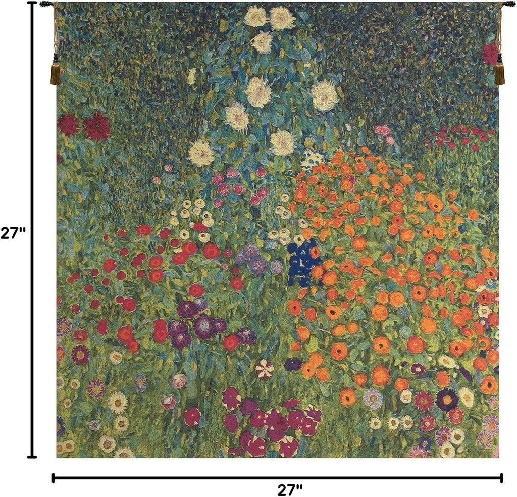 C Charlotte Home Furnishings Inc Flower Garden III European Tapestry Wall Hanging | Viscose Cotton and Polyester Blend Wall Art | 27 in. x 27 in | Home Decor Accents | Inspired by Gustav Klimt