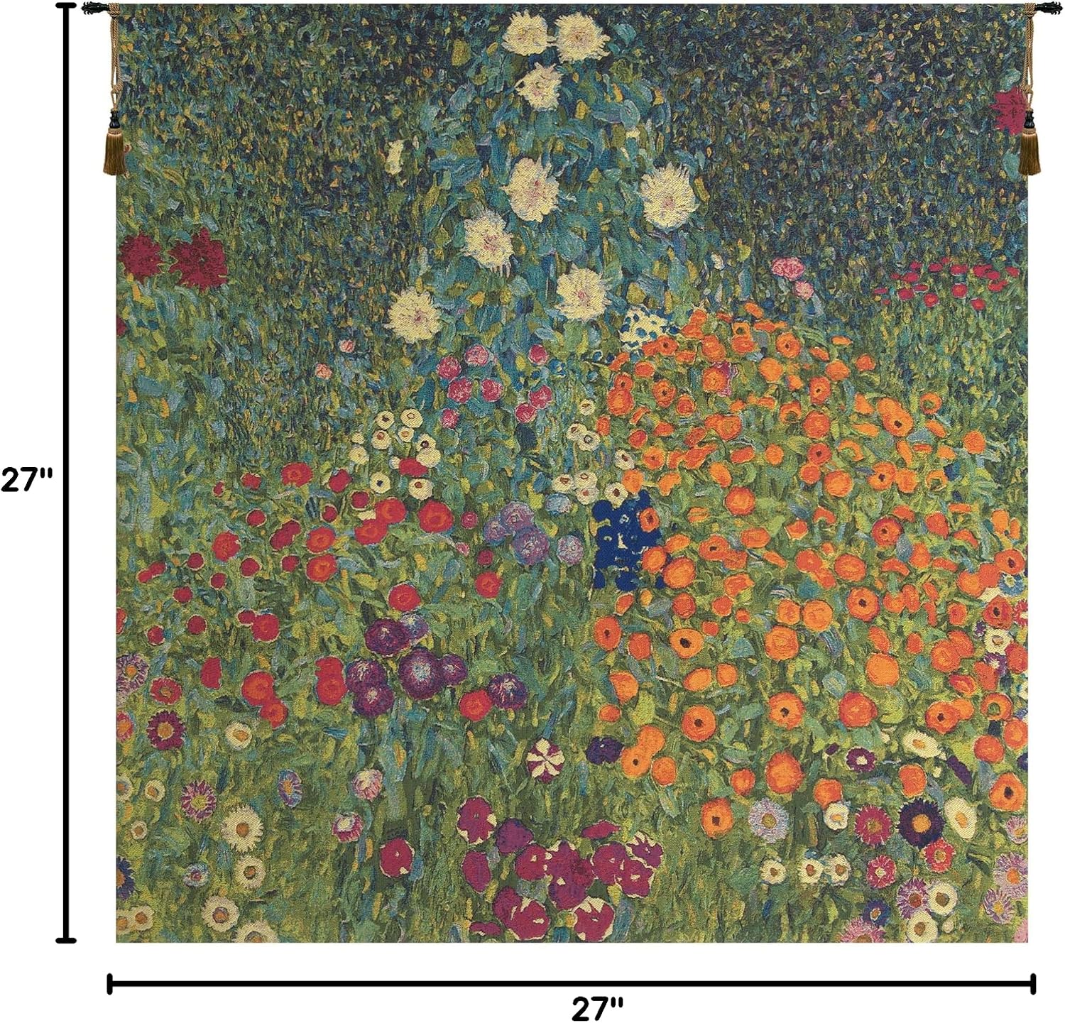 C Charlotte Home Furnishings Inc Flower Garden III European Tapestry Wall Hanging | Viscose Cotton and Polyester Blend Wall Art | 27 in. x 27 in | Home Decor Accents | Inspired by Gustav Klimt