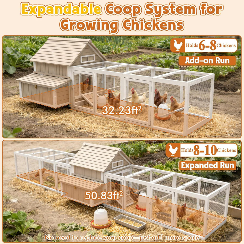 Ketive Large Chicken Coop for 2–4 Chickens Outdoor Poultry Cage Wooden Hen House with 6 Nesting Boxes, Reinforced Boxes, Dual Ramp Doors, Curved Wood Roof, Tray, Expandable (61.1'L x 38'W x 40.2'H)