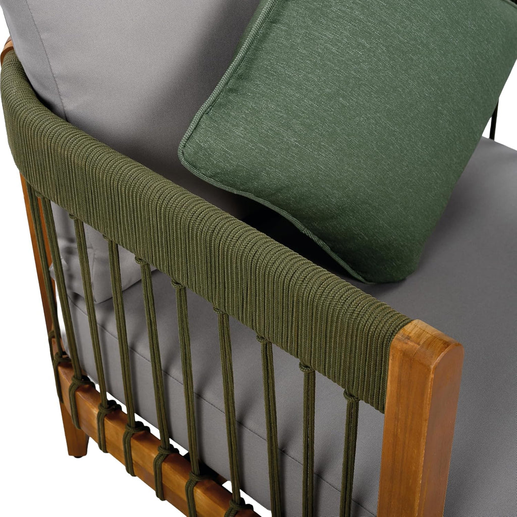 Christopher Knight Home Vinny Outdoor Club Chairs Set of 2, Acacia Wood Accent Chair, Comfort Seating Reading Sofa, Handwoven Rope Armchair with Removable Cushions for Garden Backyard, Green+Gray