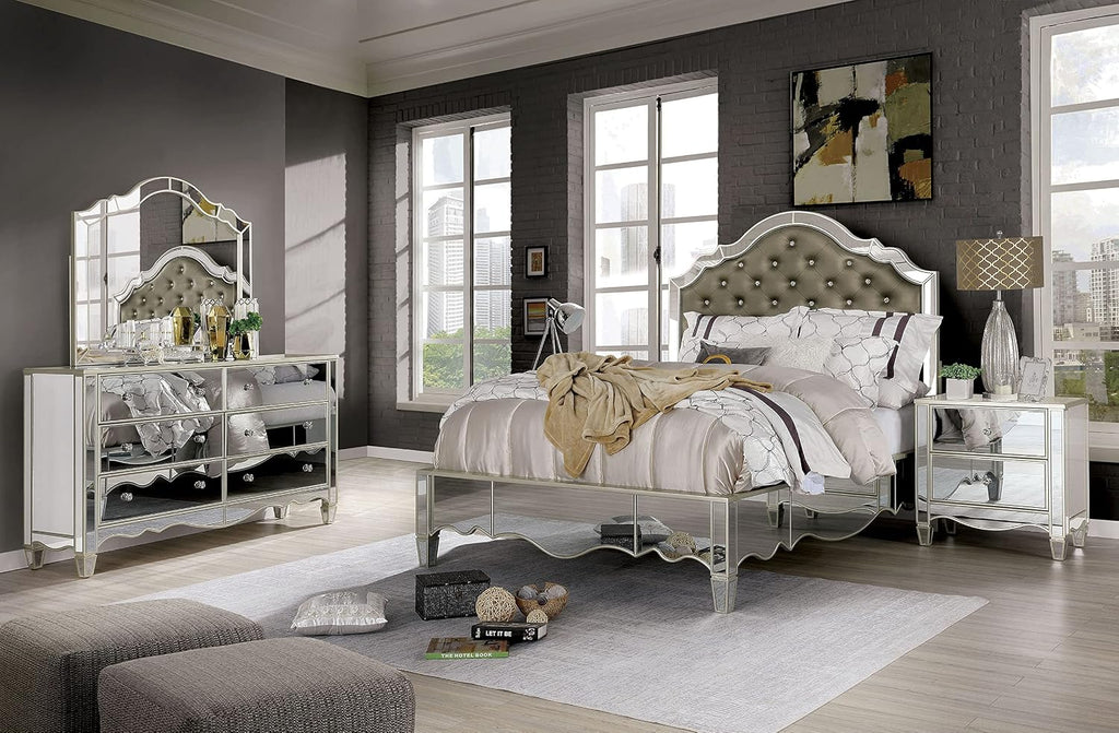 HOMES: Inside + Out Bowne Glam 2-Drawer Wood 28 in. Nightstand, Bedside Table with USB Port for Bedroom, Silver