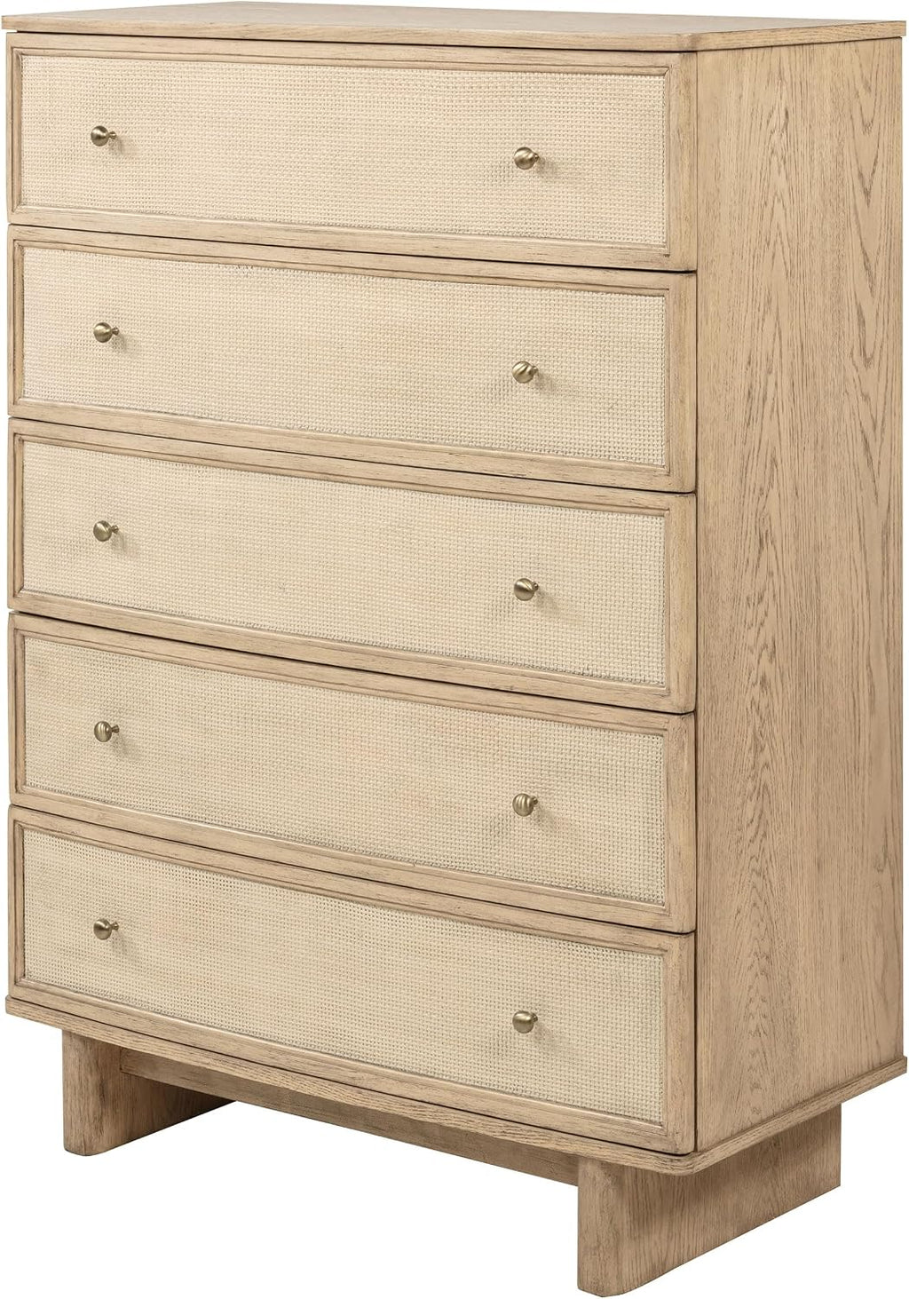 Coaster Home Furnishings - Kailani - Wood - 5-Drawer Chest with Antique Brass Hardware, Cane Fronts, Metal Extension Glides and Round Knobs - Coastal - Bedroom - Beige Oak - 225045