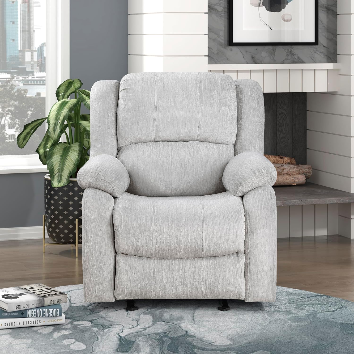 Lexicon Manual Glider Recliner Sofa Chair, Home Theater Seating, Wall Hugger Manual Reclining Nursery Chair for Bedroom/Living Room/Office/Apartment, Grey Chenille