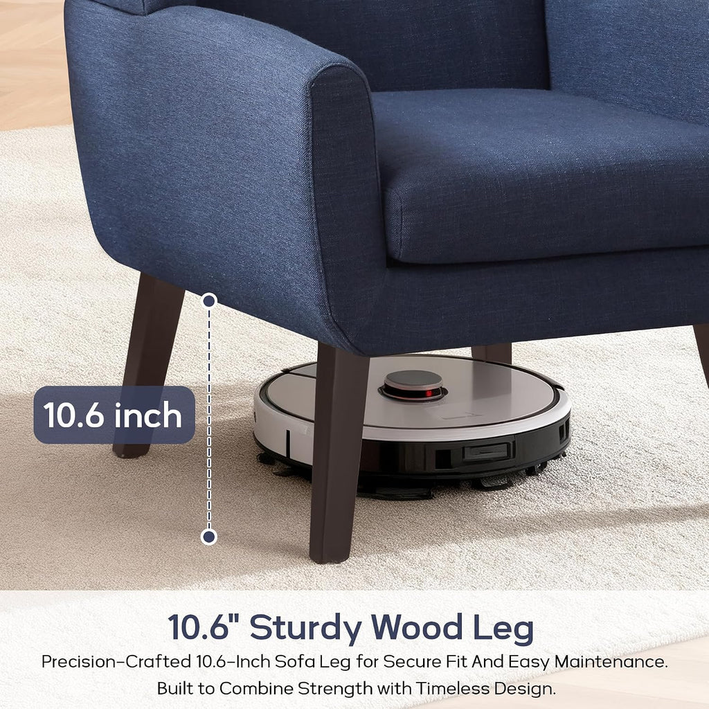 HUIMO Accent Chair Living Room Chair, Upholstered Button Tufted Armchair, Linen Fabric Sofa Chairs for Bedroom, Living Room, Mid Century Modern Comfy Reading Chair (Dark Blue)