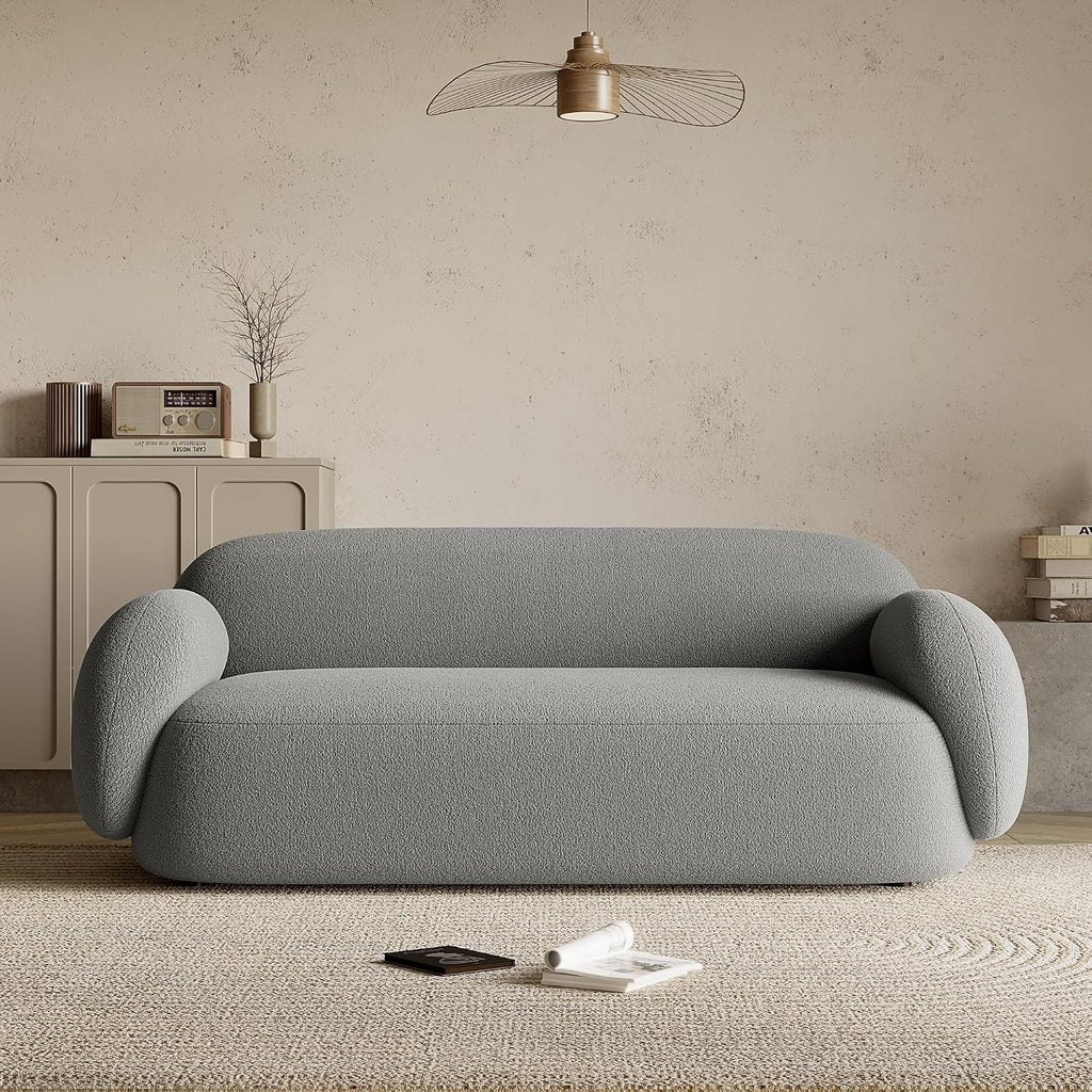Acanva Modern Minimalist Sofa for Living Room Lounge Home Office, Rounded Edges Couch with Soft Boucle Upholstered, 74'W, Grey
