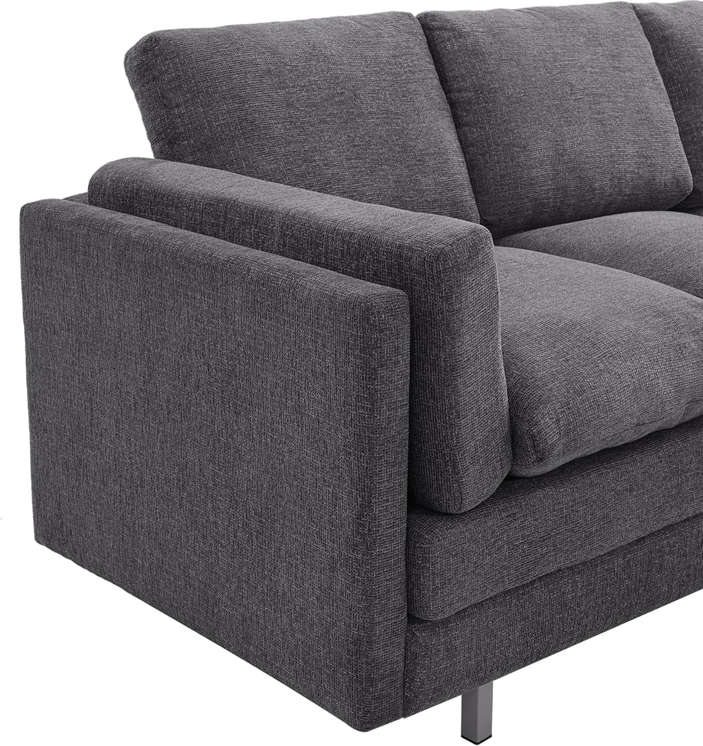 Christopher Knight Home Vincenzo 79.5' Sectional Sofa, 3 Seater Couch, Chenille Upholstered Sofa Chair, Metal Legs Couch, Dual-Layer Cushions Armchair, Comfort Seating for Reading Living Room, Gray