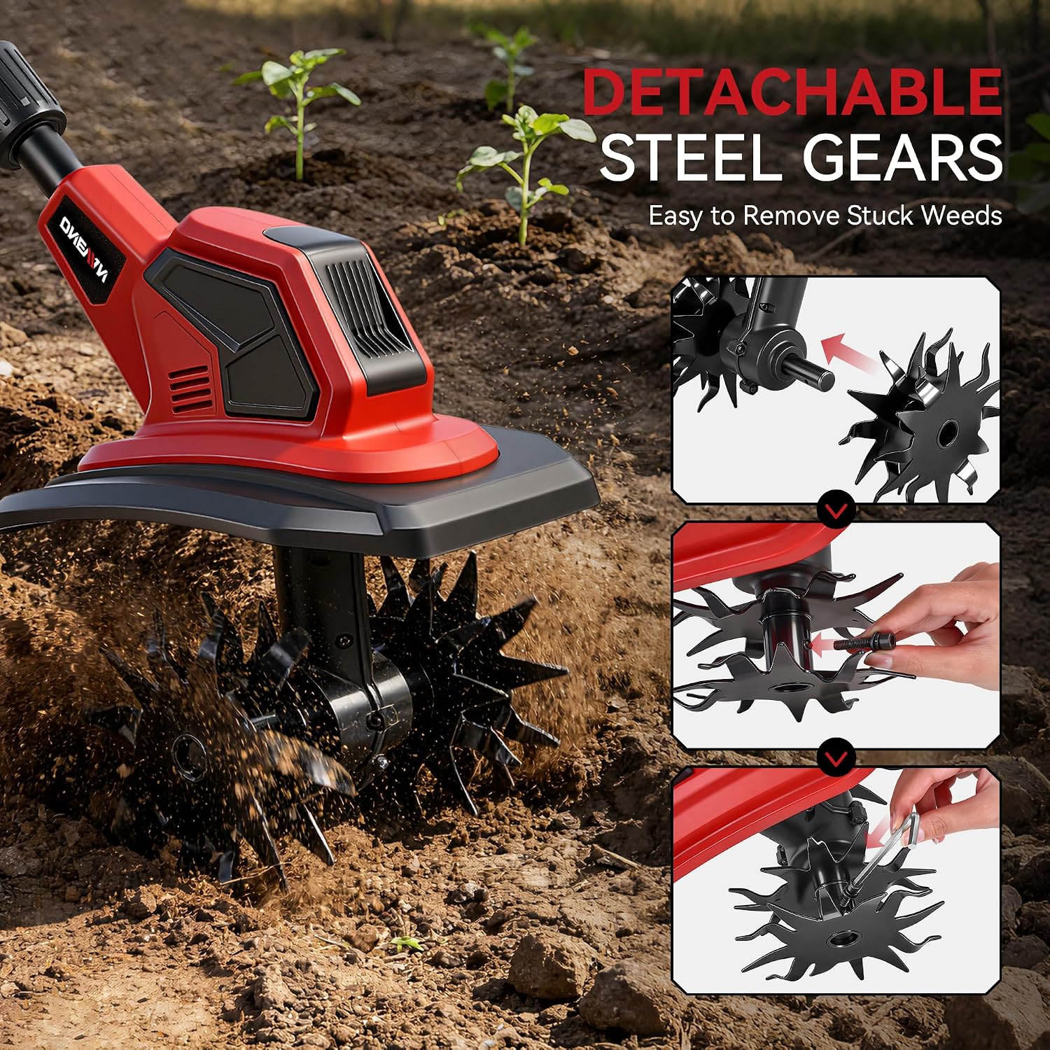 Cordless Tiller for Gardening, 360RPM Electric Garden Tiller with 2x4.0Ah Batteries & Charger, 9.5In Tilling Width and 6.7In Depth Garden Rototiller Cultivator for Lawn, Gardening, Soil Cultivation