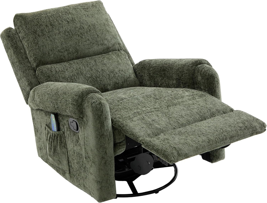 Christopher Knight Home Harper Massage Recliner Chair with 8 Modes, Chenille Upholstered Recliner Sofa, Swivel Massage Chair with a Side Storage Pocket for Living Room/Bedroom, Head Support, Green