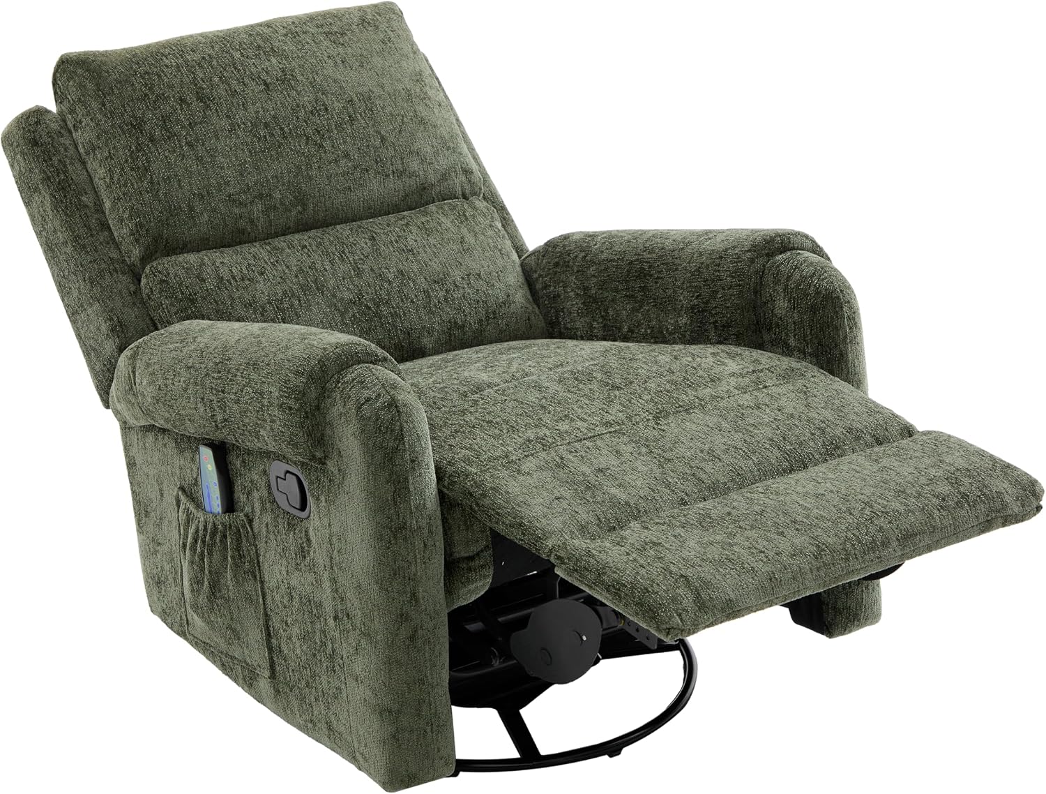 Christopher Knight Home Harper Massage Recliner Chair with 8 Modes, Chenille Upholstered Recliner Sofa, Swivel Massage Chair with a Side Storage Pocket for Living Room/Bedroom, Head Support, Green