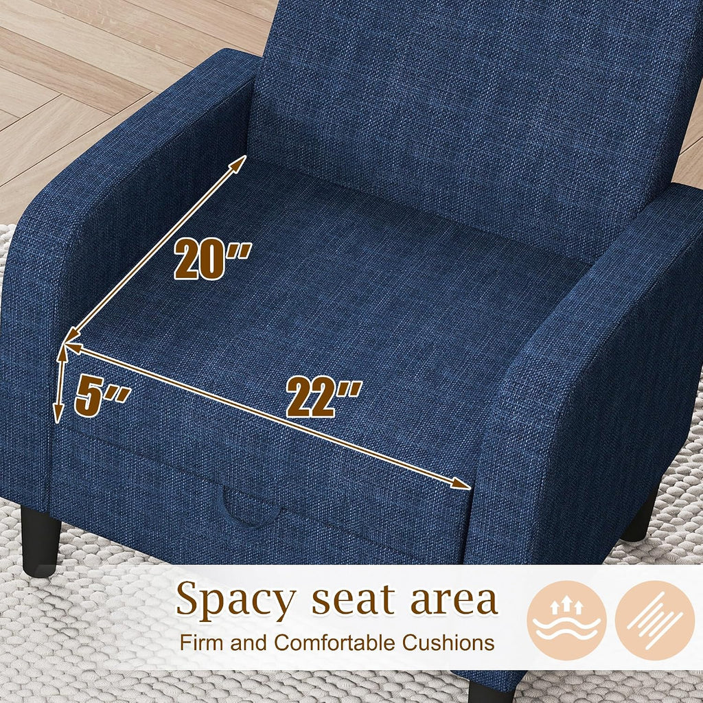 DAGONHIL Living Room Chair, Accent Chair Upholstered Reading Chair for Bedroom, Linen Fabric Armchair, Single Sofa for Living Room/Office/Library (Blue, 2 Pack)