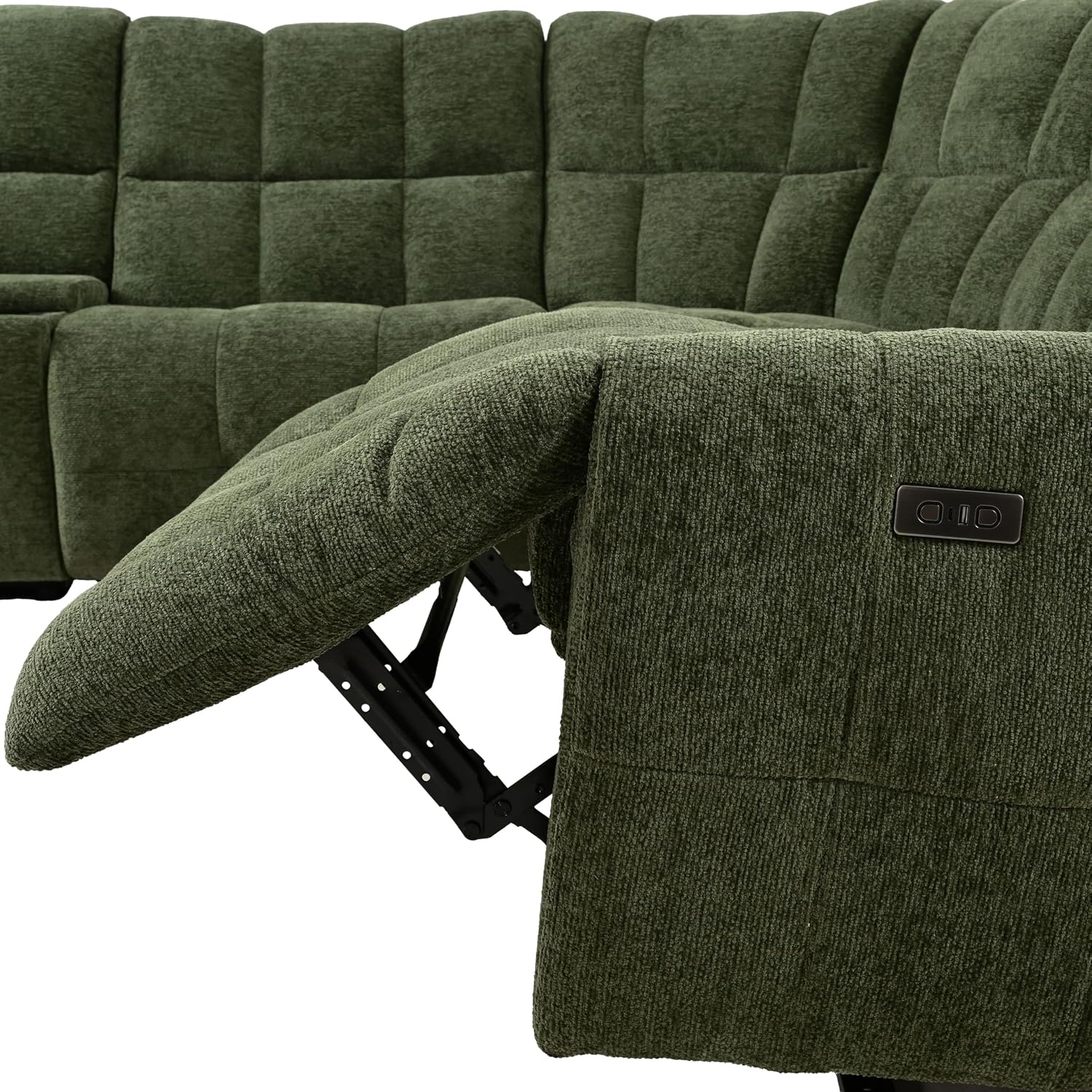 Furniture of America Tavie Modern Reclining Sofa with Storage Console and Cup Holders, Sectional Recliner, L Shaped Couch for Living Room, Home Theater, Playroom, Jade Green