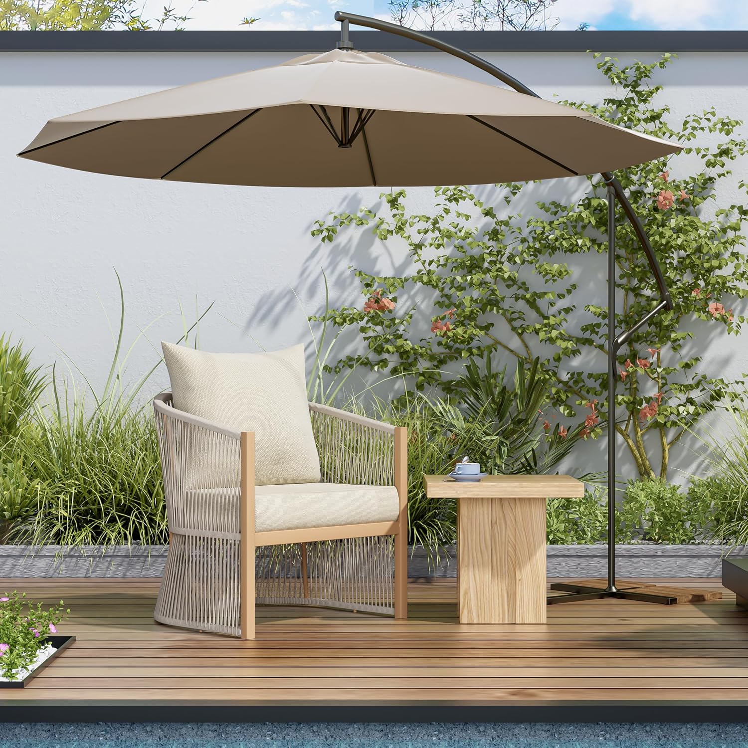 Christopher Knight Home Nadine Outdoor Rope Club Chair, Aluminum Woven Rope Accent Chair, Curved Back Armchair, Open-Weave Texture Lounge Chair with Cushion for Gardern Yard Balcony Poolside, Beige