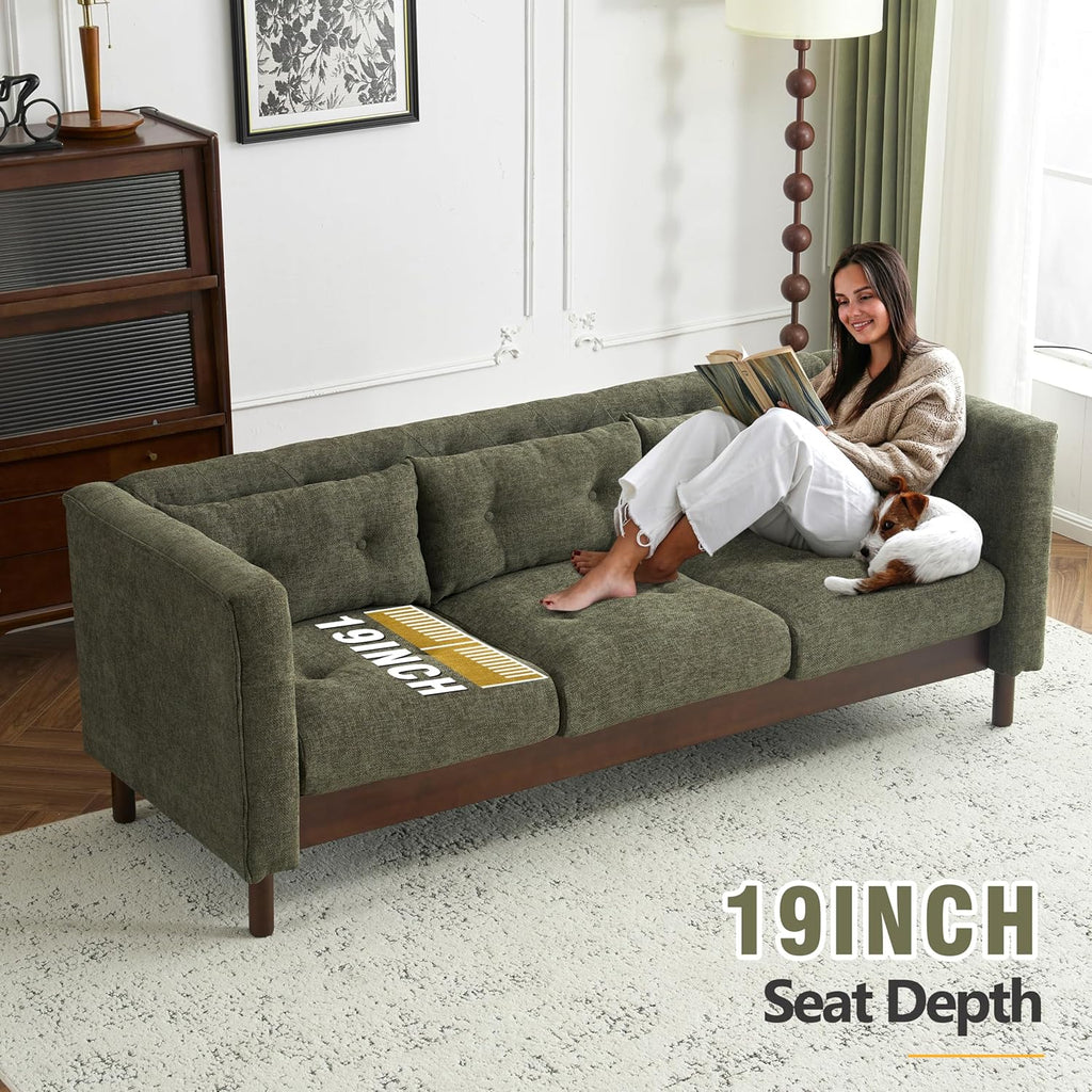 Christopher Knight Home Marloo 3 Seater Sofa Couch, Upholstered Couch, Linen-Like Tufted Back Sofa with Arm Rest, Rubberwood Legs, 78' Spacious Seating for Living Room Home Rest, Dark Green