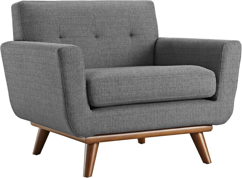 Modway Engage Mid-Century Modern Upholstered Fabric Accent Arm Lounge Chair, Wood in Gray, Armchair
