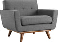 Modway Engage Mid-Century Modern Upholstered Fabric Accent Arm Lounge Chair, Wood in Gray, Armchair