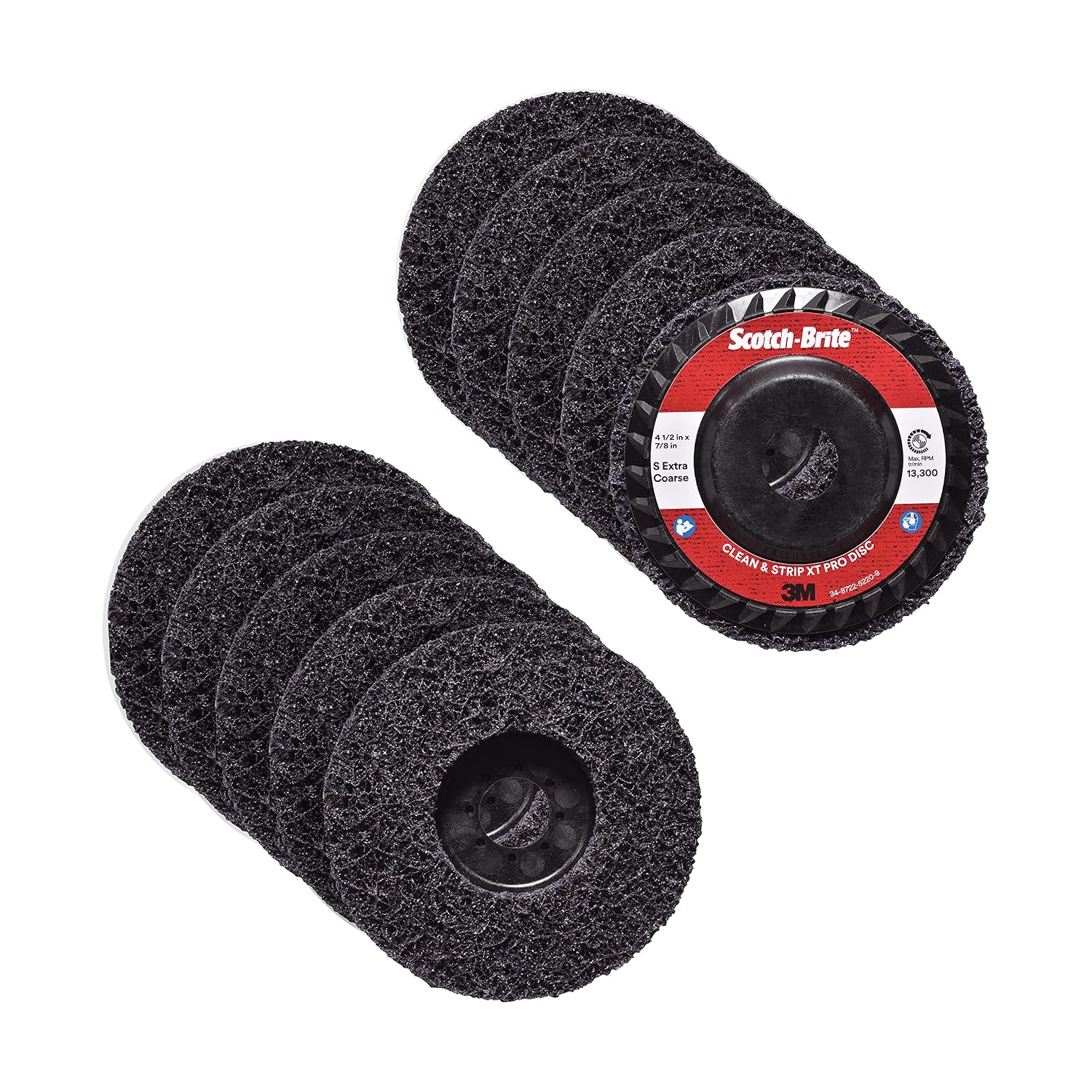 3M Scotch-Brite Clean and Strip XT Pro Disc, XO-DC, SiC Extra Coarse, T27, 4-1/2 in x 7/8 in, Pack of 10, Silicon Carbide Cuts Aggressively and Leaves a Fine Finish, Resists Loading, Purple