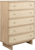 Coaster Home Furnishings - Kailani - Wood - 5-Drawer Chest with Antique Brass Hardware, Cane Fronts, Metal Extension Glides and Round Knobs - Coastal - Bedroom - Beige Oak - 225045