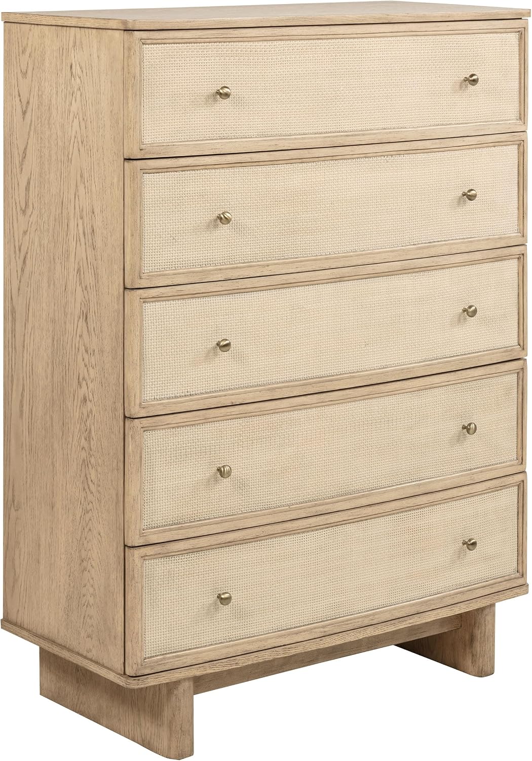 Coaster Home Furnishings - Kailani - Wood - 5-Drawer Chest with Antique Brass Hardware, Cane Fronts, Metal Extension Glides and Round Knobs - Coastal - Bedroom - Beige Oak - 225045