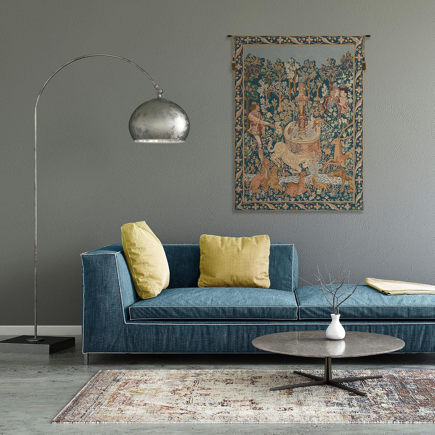 Charlotte Home Furnishings Licorne A La Fontaine Tapestry, 45 X 35 In | French Tapestry, Viscose Cotton And Polyester Blend, Wall Hanging, Wall Art