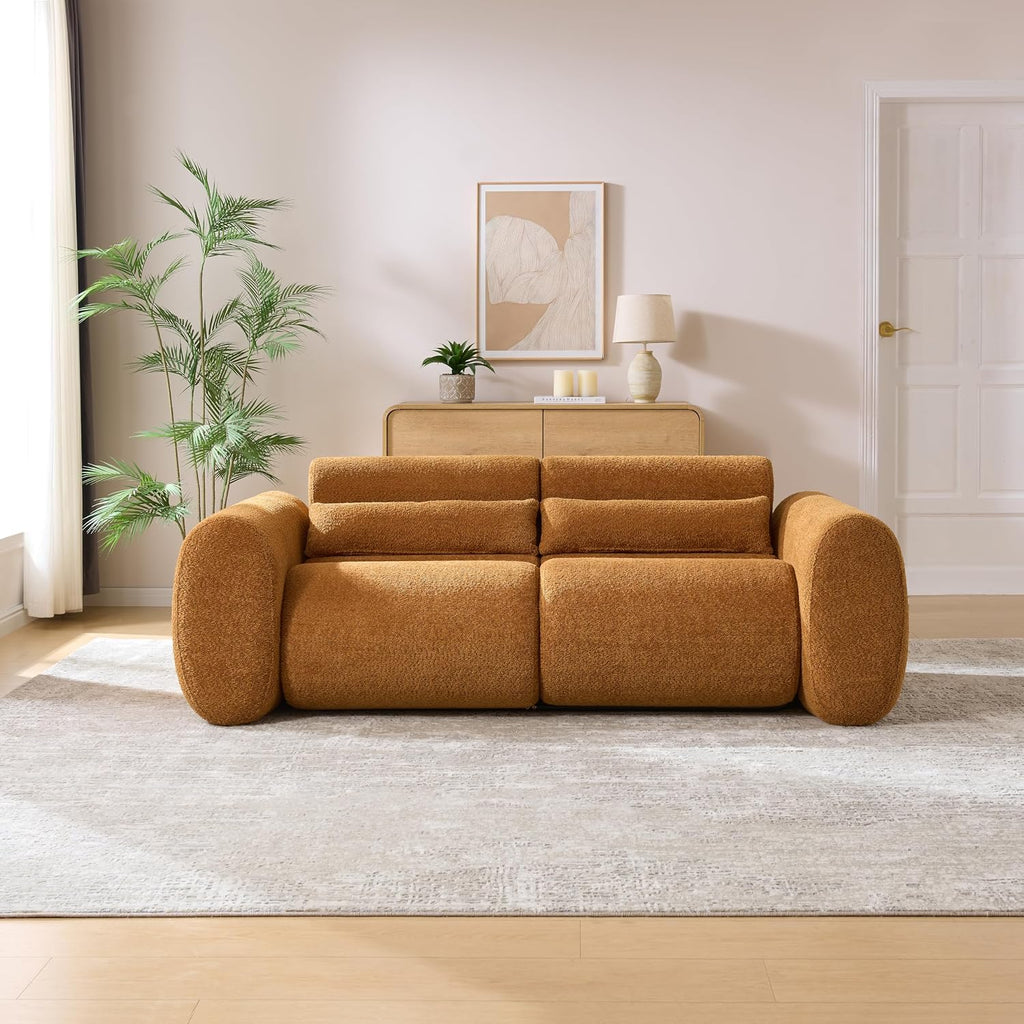 Christopher Knight Home Orri 79' Cozy Boucle Upholstered Cloud Couch, 3-Seater Modern Sofa, Home Sofa Living Room with Round Arm, Sturdy Wooden Frame Lounge Chair Indoor, Easy to Assembly, Camel