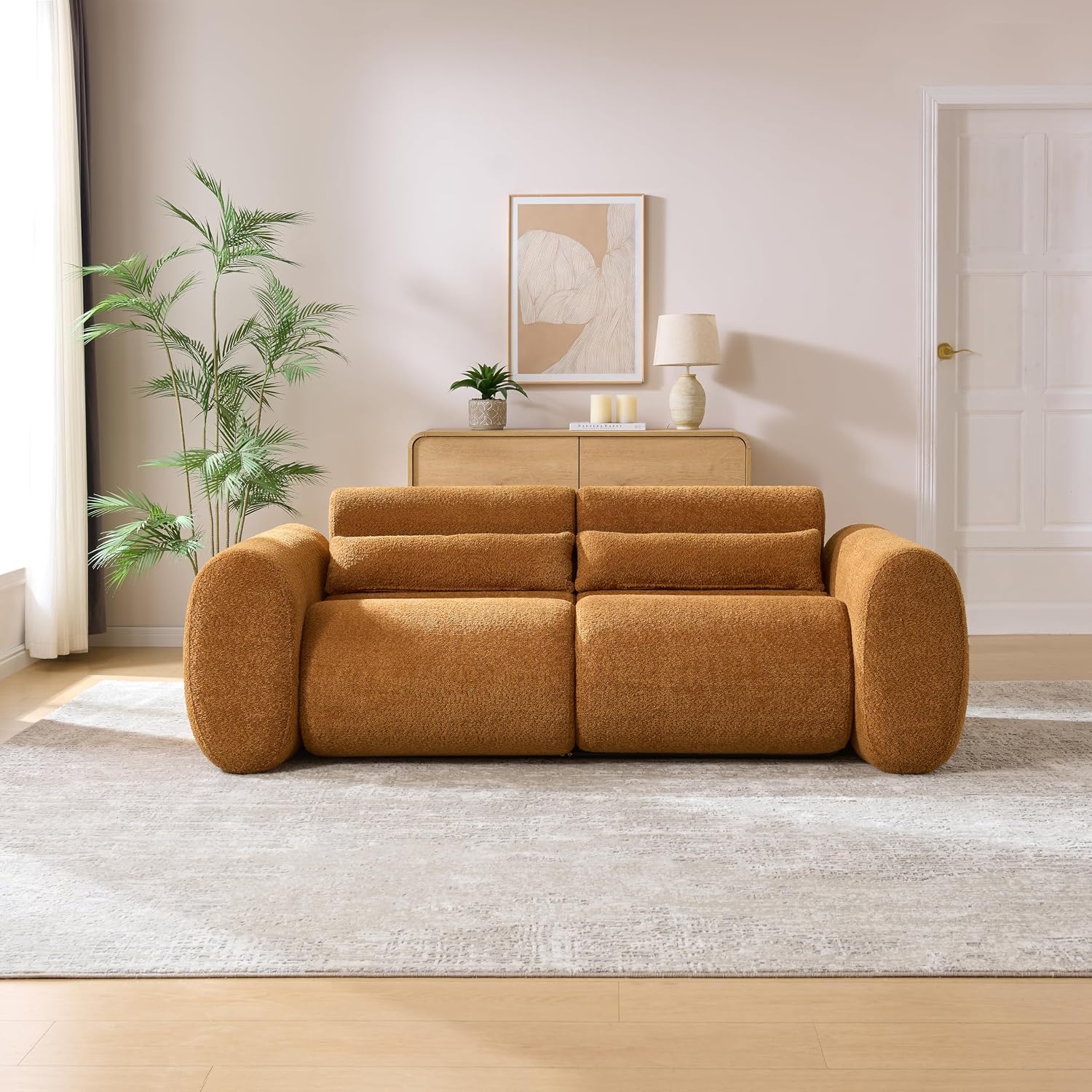 Christopher Knight Home Orri 79' Cozy Boucle Upholstered Cloud Couch, 3-Seater Modern Sofa, Home Sofa Living Room with Round Arm, Sturdy Wooden Frame Lounge Chair Indoor, Easy to Assembly, Camel