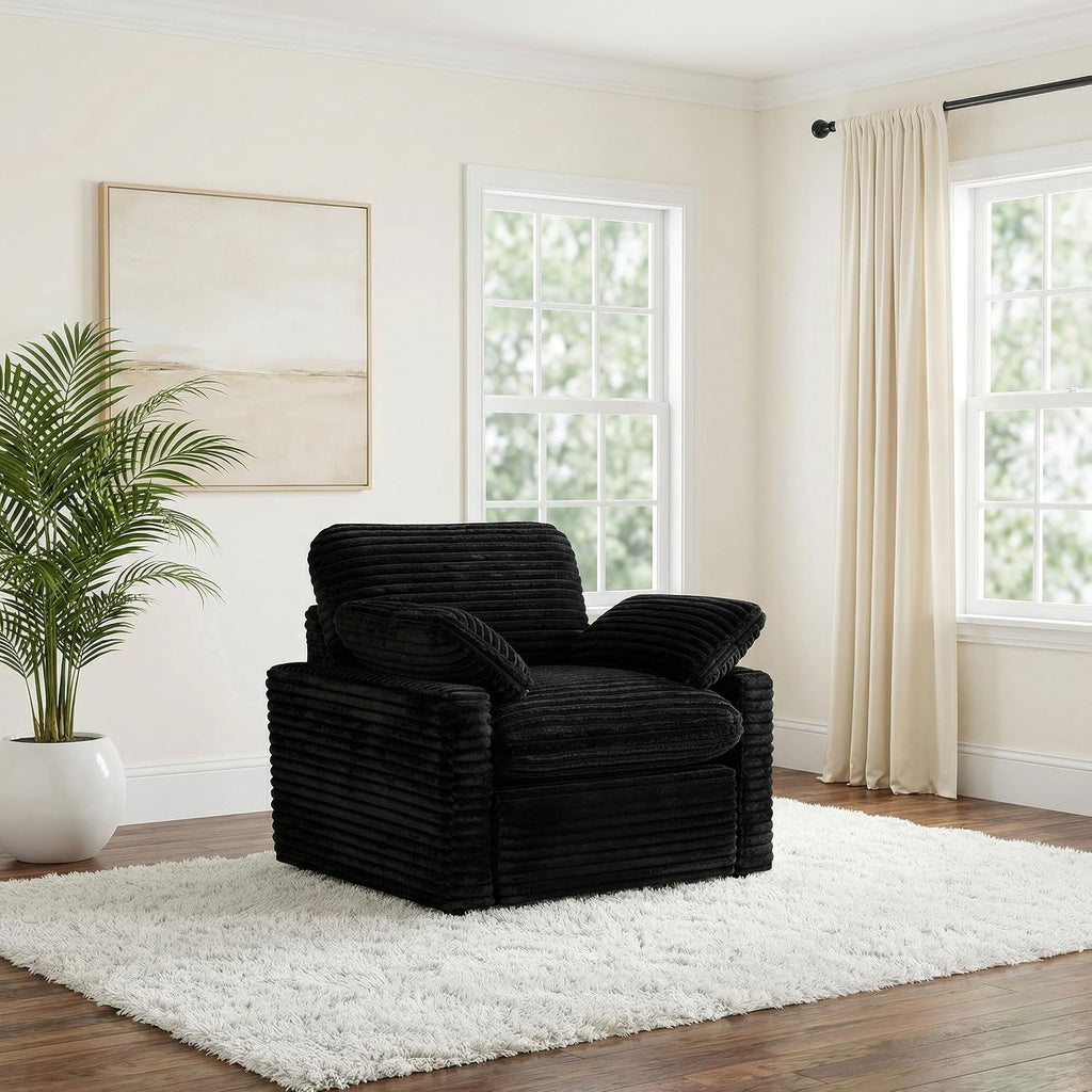 Coaster Home Furnishings - Collins - Wood and Fabric - Power Recliner with Horizontal Tufted Detail, Padded Arms, and Reversible Cushions - Living Room - Black - 610363P