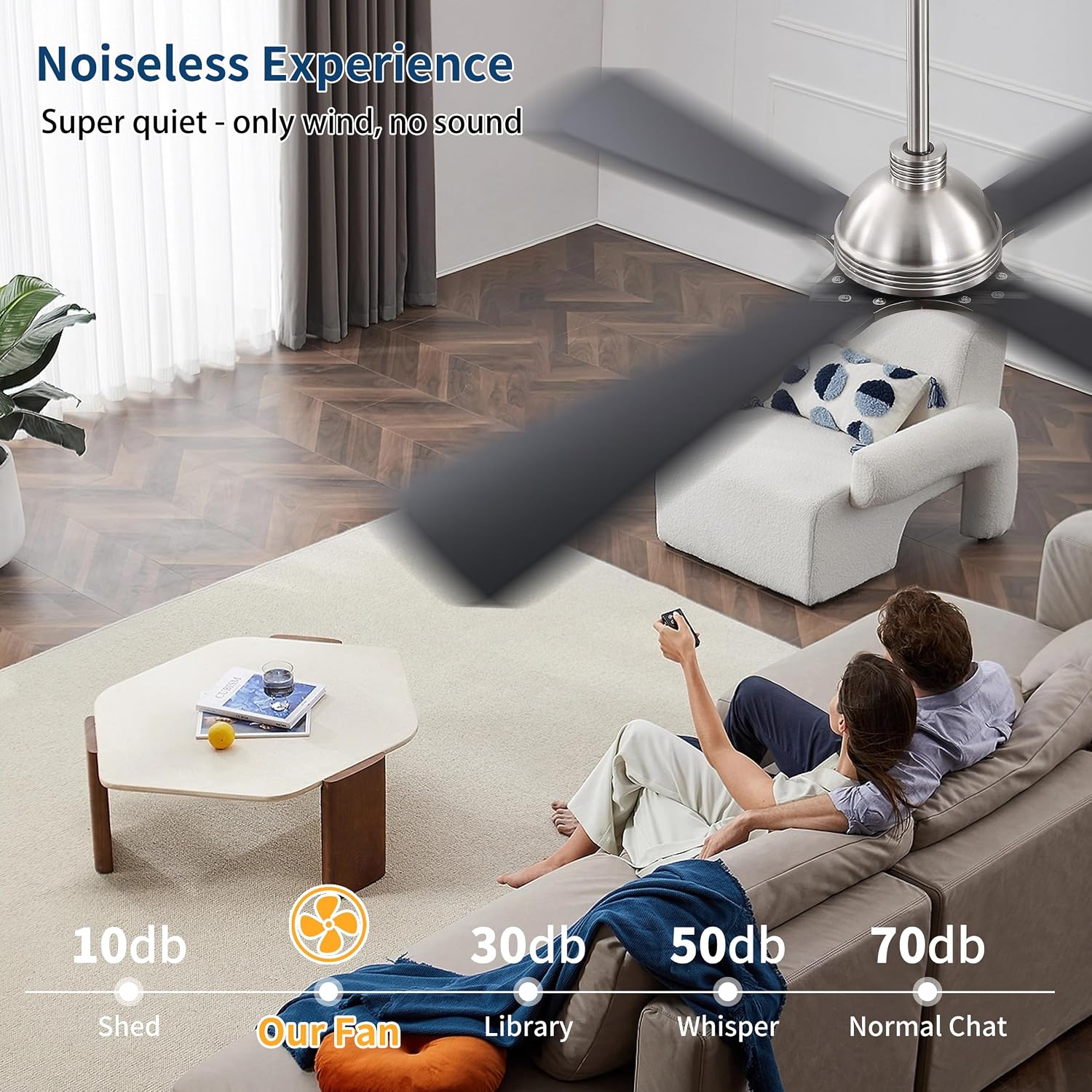 WINGBO 56 Inch DC Ceiling Fan with Lights and Remote, 4 Solid Wood Blades, 3CCT, 6-Speeds Reversible DC Motor, Modern Ceiling Fan for Bedroom Living Room Kitchen, Brushed Nickel and Black