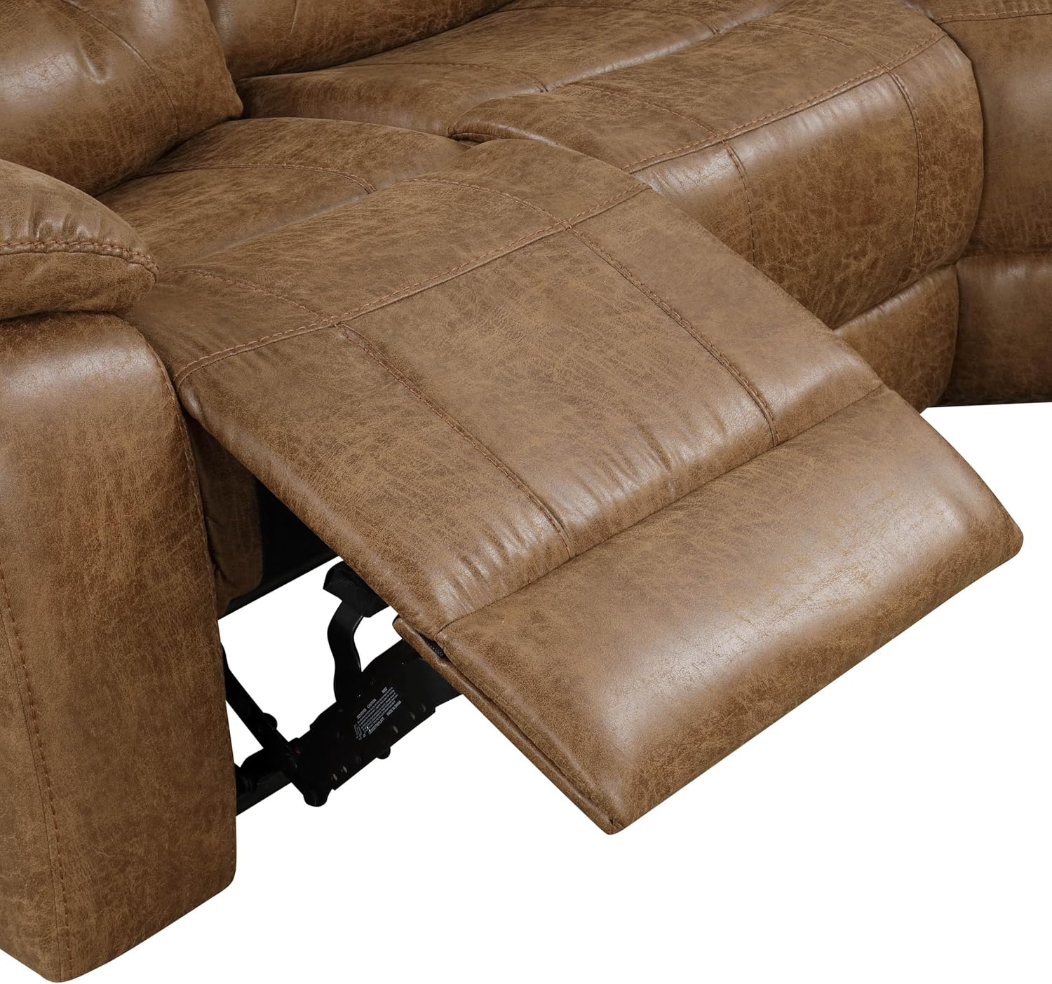 Furniture of America Undering Modern Faux Leather 2-Piece Sectional and Recliner Set with Storage Console, Stainless Steel Cup Holders, Pillow Top Arms for Living Room, Home Theatre, Brown