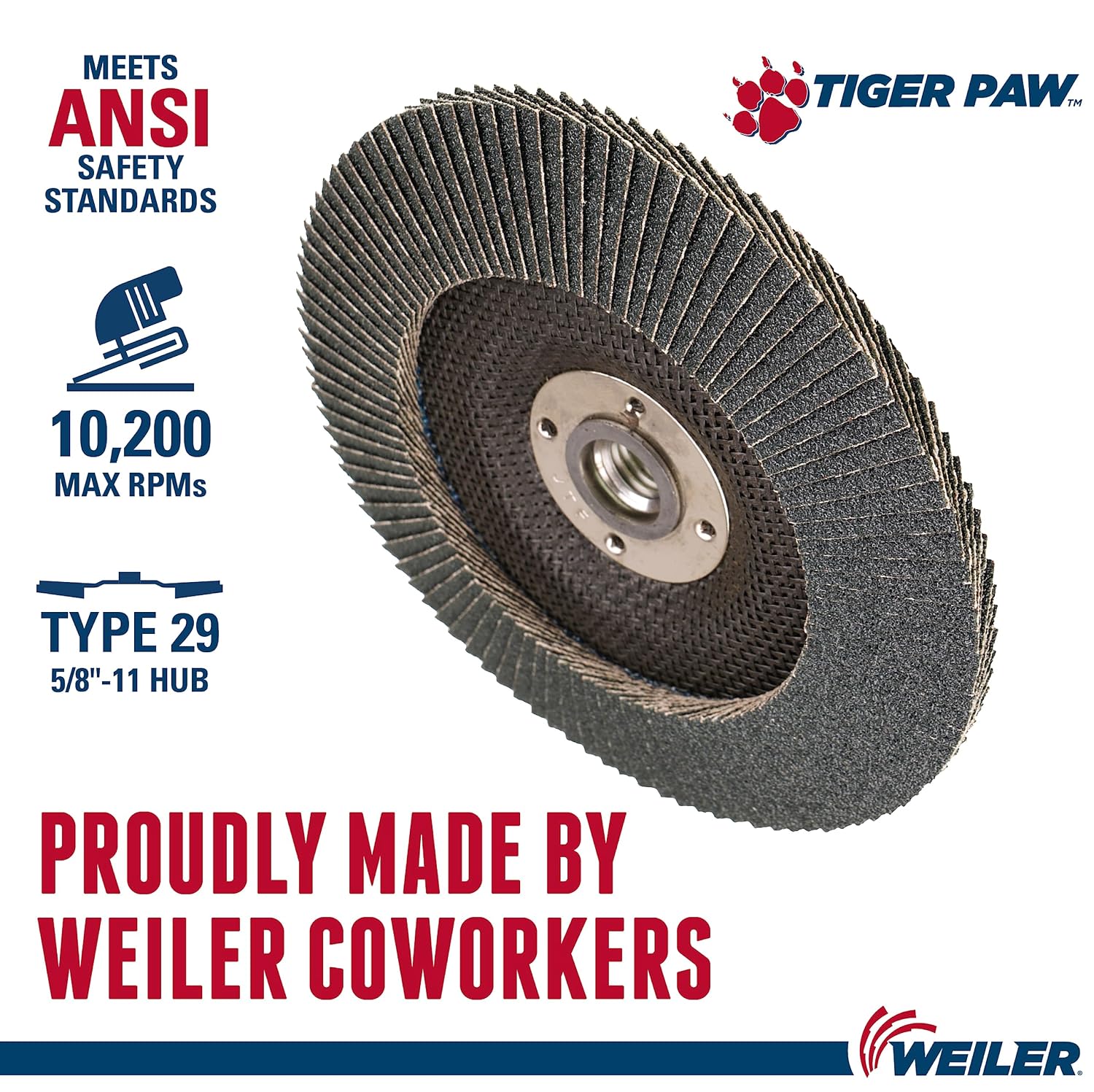 Weiler 51179 6' Tiger Paw Abrasive Flap Disc, Conical (TY29), Phenolic Backing, 40Z, 5/8'-11 UNC Nut (Pack of 10)