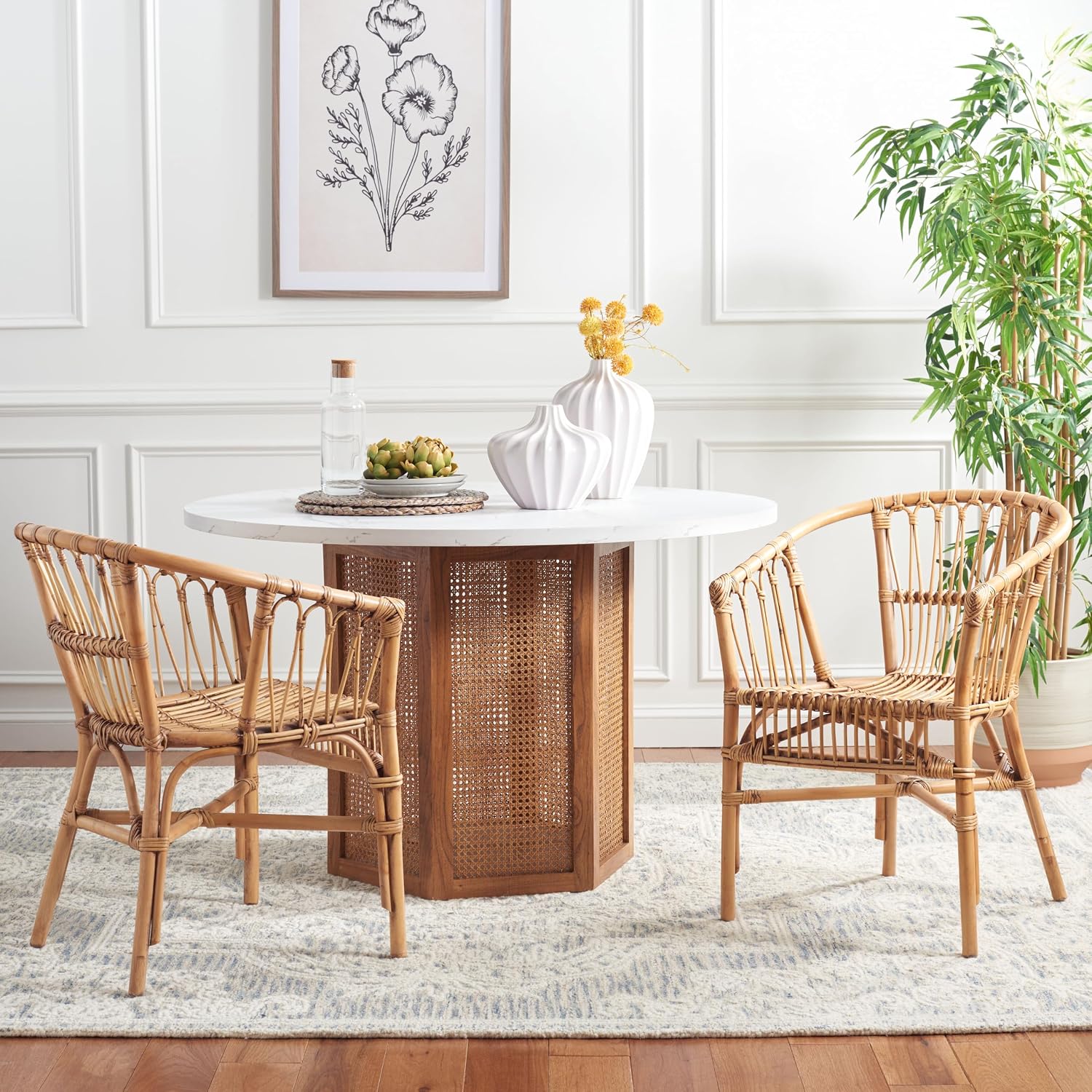 Safavieh Home Adriana Coastal Honey Brown Wash Rattan (Set of 2) Accent Chair (ACH6505C-SET2)