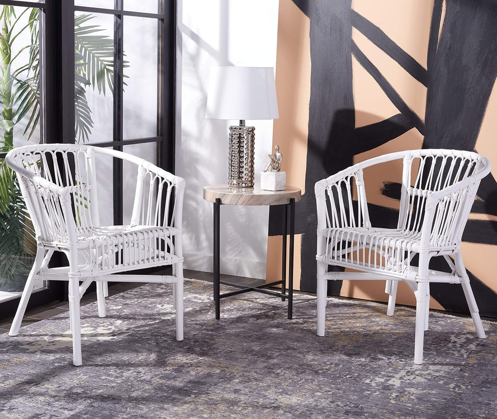 Safavieh Home Adriana Coastal White Rattan (Set of 2) Accent Chair (ACH6505B-SET2)