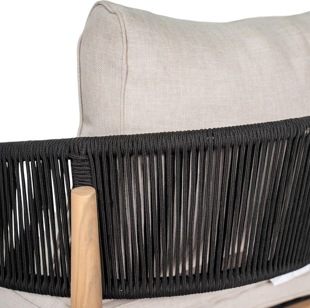 Christopher Knight Home Naomi Set of 2 Patio Acacia Wood Club Chair with Cushions, Handwoven Rope Lounge Chair Outdoor for Porch/Backyard, Stylish Garden Seating with Curved Backrest, Beige + Black
