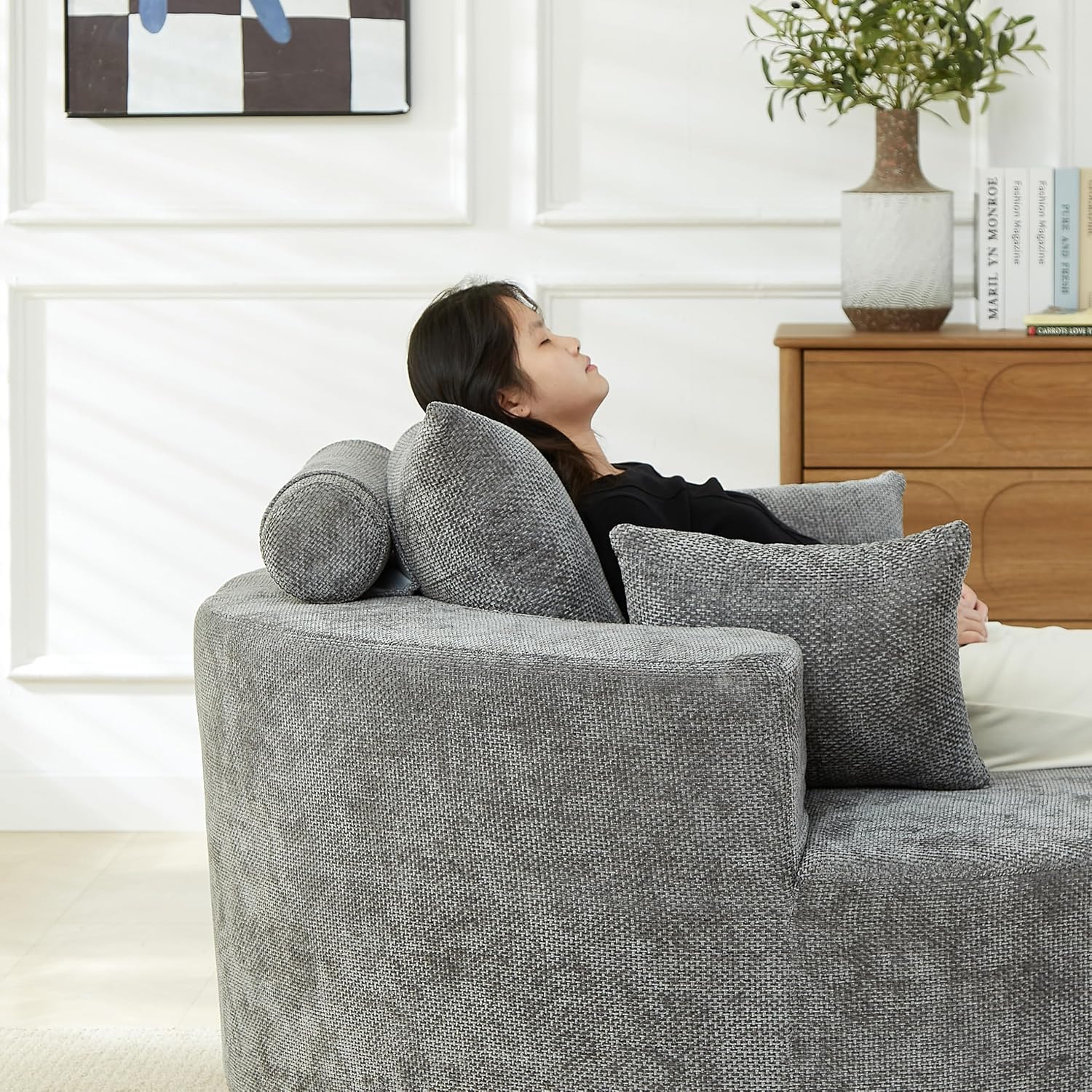 KEIKI 55' Oversized Swivel Accent Chair, Chenille Barrel Chairs Upholstered Round Swivel Chair, Single Sofa Armchair, Sleeper Chair for Living Room, Lounge, Grey