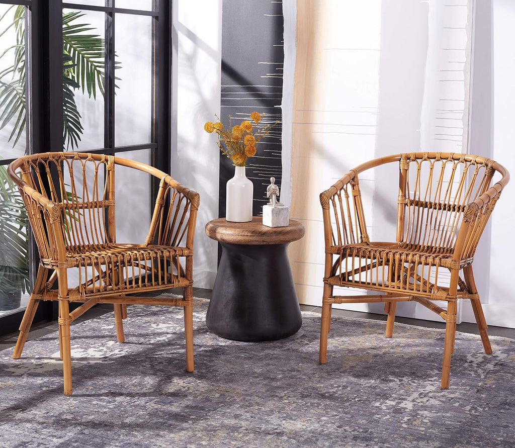 Safavieh Home Adriana Coastal Honey Brown Wash Rattan (Set of 2) Accent Chair (ACH6505C-SET2)