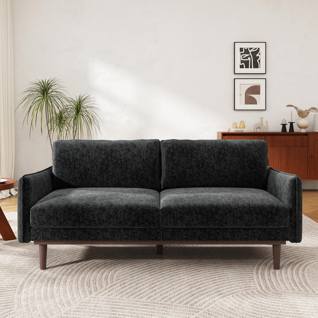 Christopher Knight Home Brena Modern Chenille Upholstered Loveseat Sofa, Wooden 2 Seater Sofa Couch with Deep Seat, Comfy Cloud Couch for Living Room, Bedroom, Home Office, Black