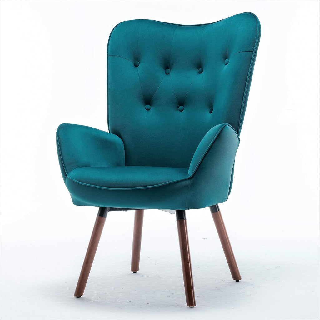 Container Furniture Direct Chic Accent Arm Chairs for Living Room, Bedroom, or Home Office, Button-Tufted Midcentury Armchair with Wingback Design and Splayed Legs, Greynish Blue