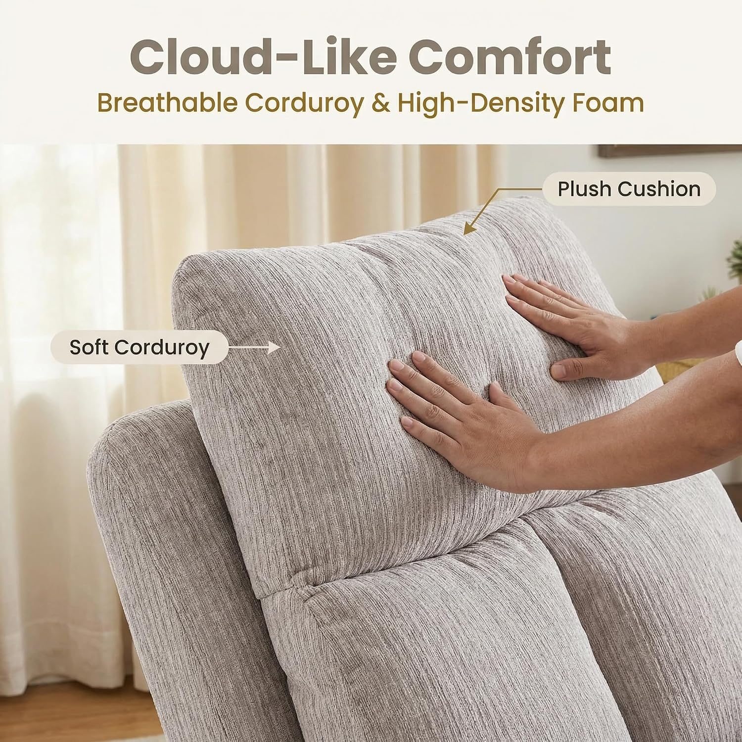 Oversized Rocker Recliner Chair, Manual Swivel Rocking Recliners with Adjustable Backrest Footrest for Adults, 360° Swivel Lazy Boy Recliner Chairs for Living Room, Reading, Bedroom, Beige