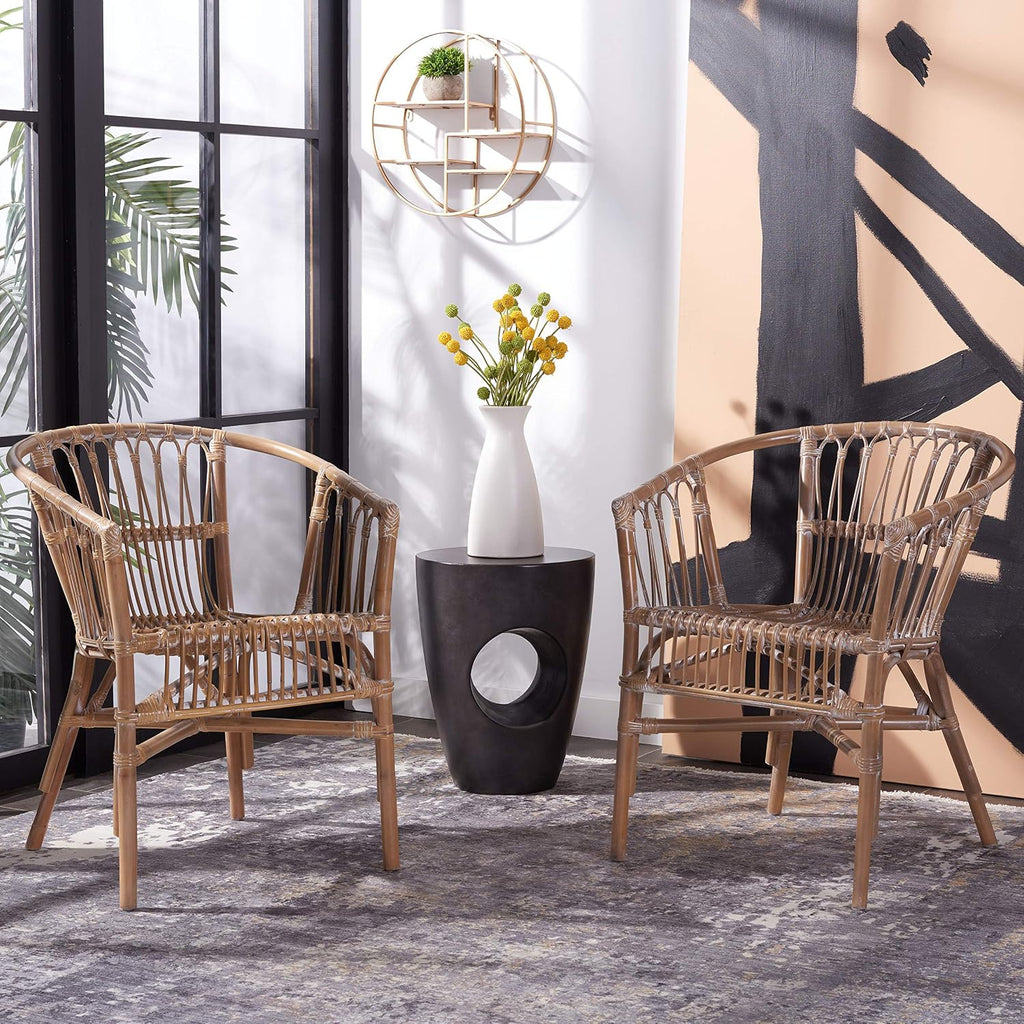 Safavieh Home Adriana Coastal Grey White Wash Rattan (Set of 2) Accent Chair (ACH6505D-SET2)