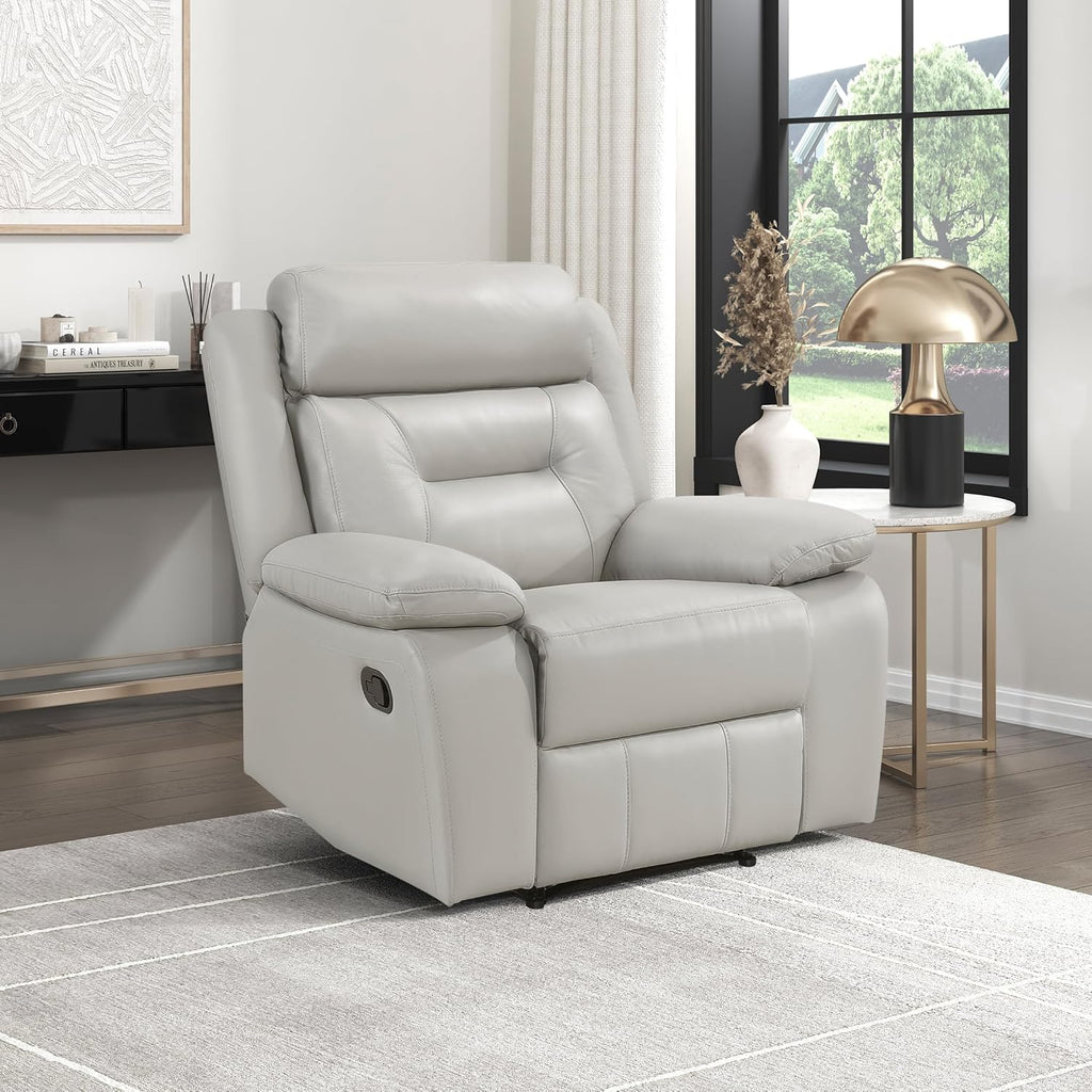 Lexicon Recliner Chair Leather Match Recliner with Pillow Top Armrests, Home Theater Seating, Wall Hugger Recliners Manual Recliner Chair for Living Room/Office/Apartment, Light Grey